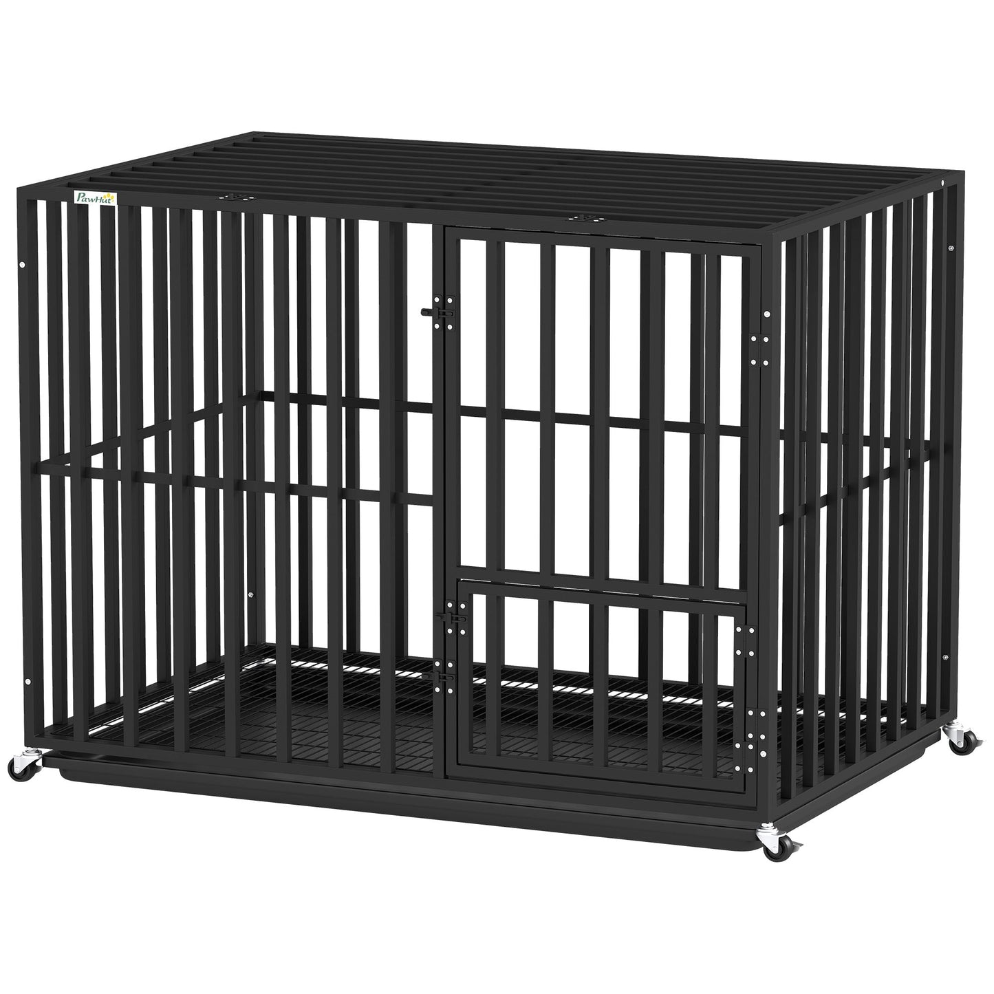 Heavy Duty Dog Crate, Dog Cage with Wheels for Extra Large Breeds, Metal Pet Crate with Removable Tray and 3 Doors for Indoor & Outdoor, 107 x 69 x 81 cm, Black