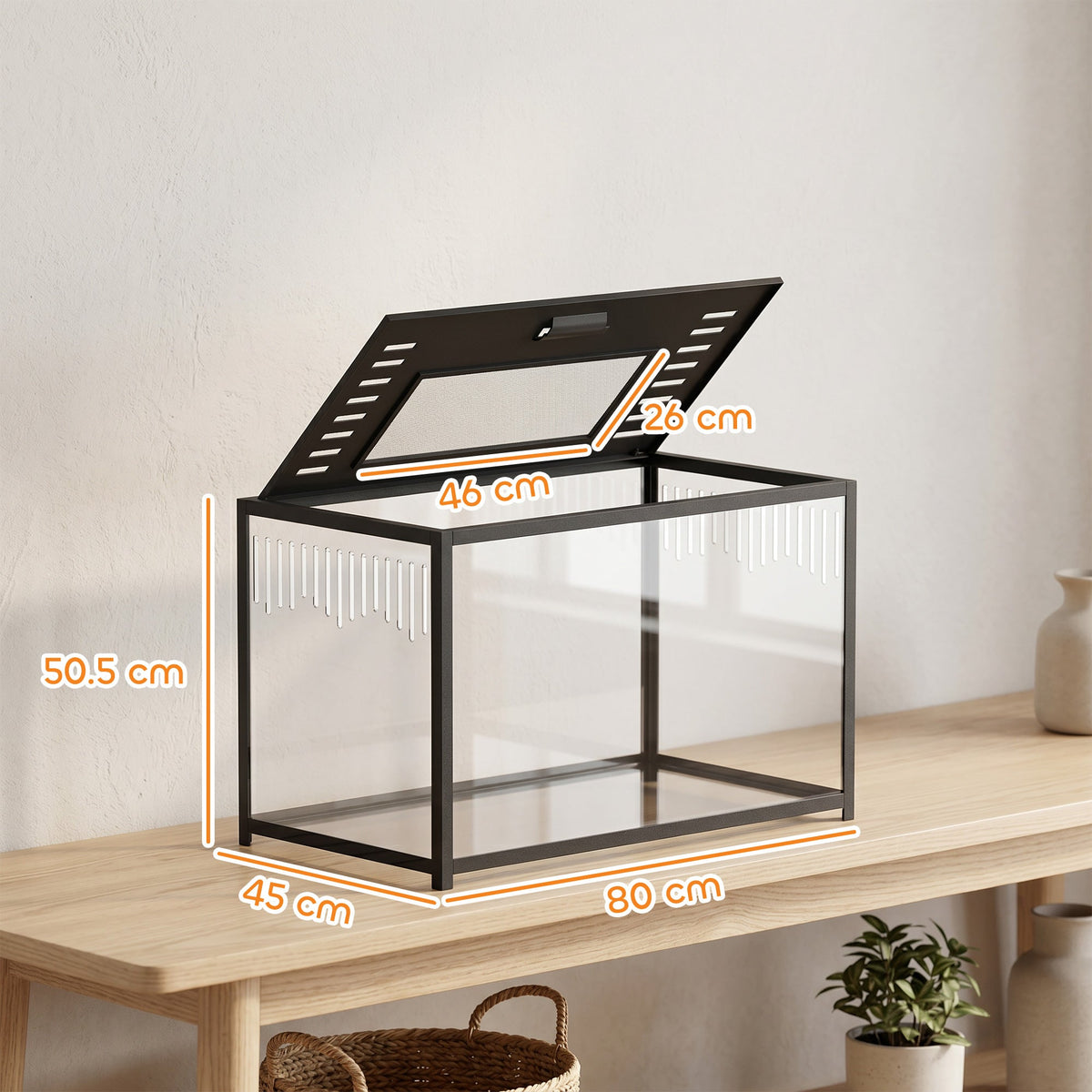 Hamster Cage, Chewproof Metal Rat Cage with Deep Base, Openable Top & Excellent Ventilation, Transparent Small Animal Habitat for Syrian Dwarf Hamster, Gerbil, 80 x 45 x 50.5 cm, Black