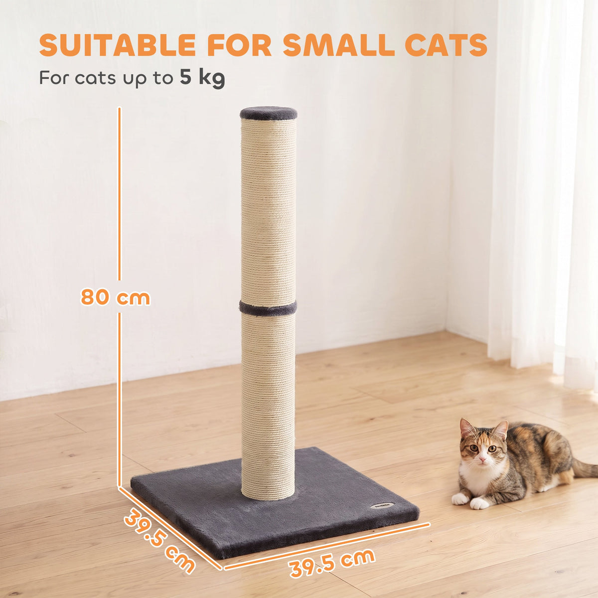 Cat Scratching Post, 80cm Tall Cat Scratch Post with Sisal Rope, Plush Base, Lightweight Claw Scratcher for Indoor Kittens, Dark Grey