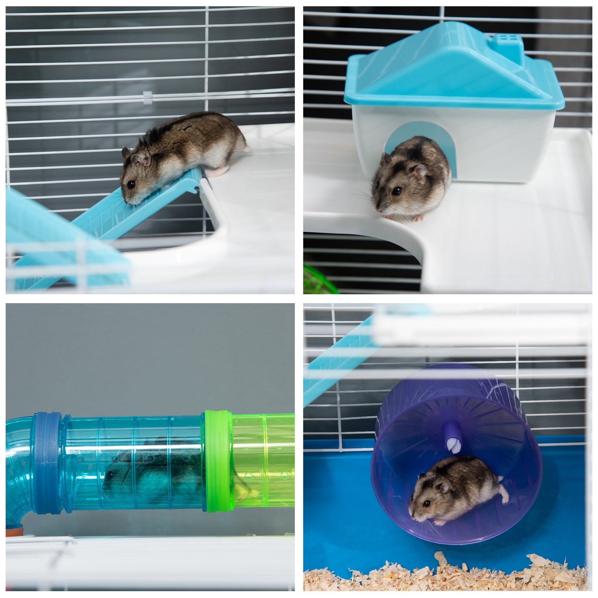 5 Tier Hamster Cage, Gerbil Cage with Tube, Water Bottle, Exercise Wheel, Food Dish, 59L x 36W x 69H cm - Blue