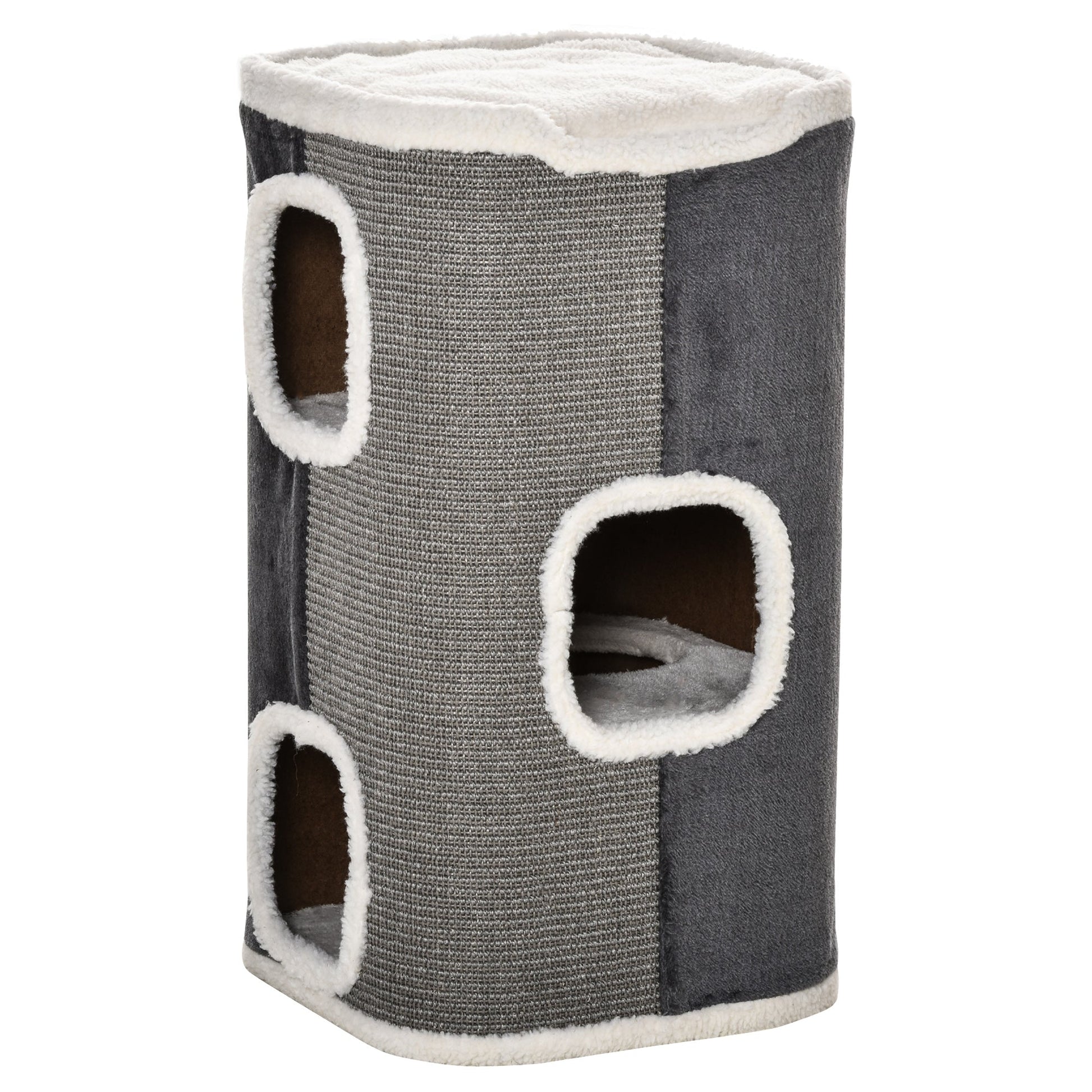 Cat Barrel Scratching Post Cat Tree for Indoor Cats Kitten Climbing Frame Pet Play Tower Soft Plush & Lamb Fleece Grey