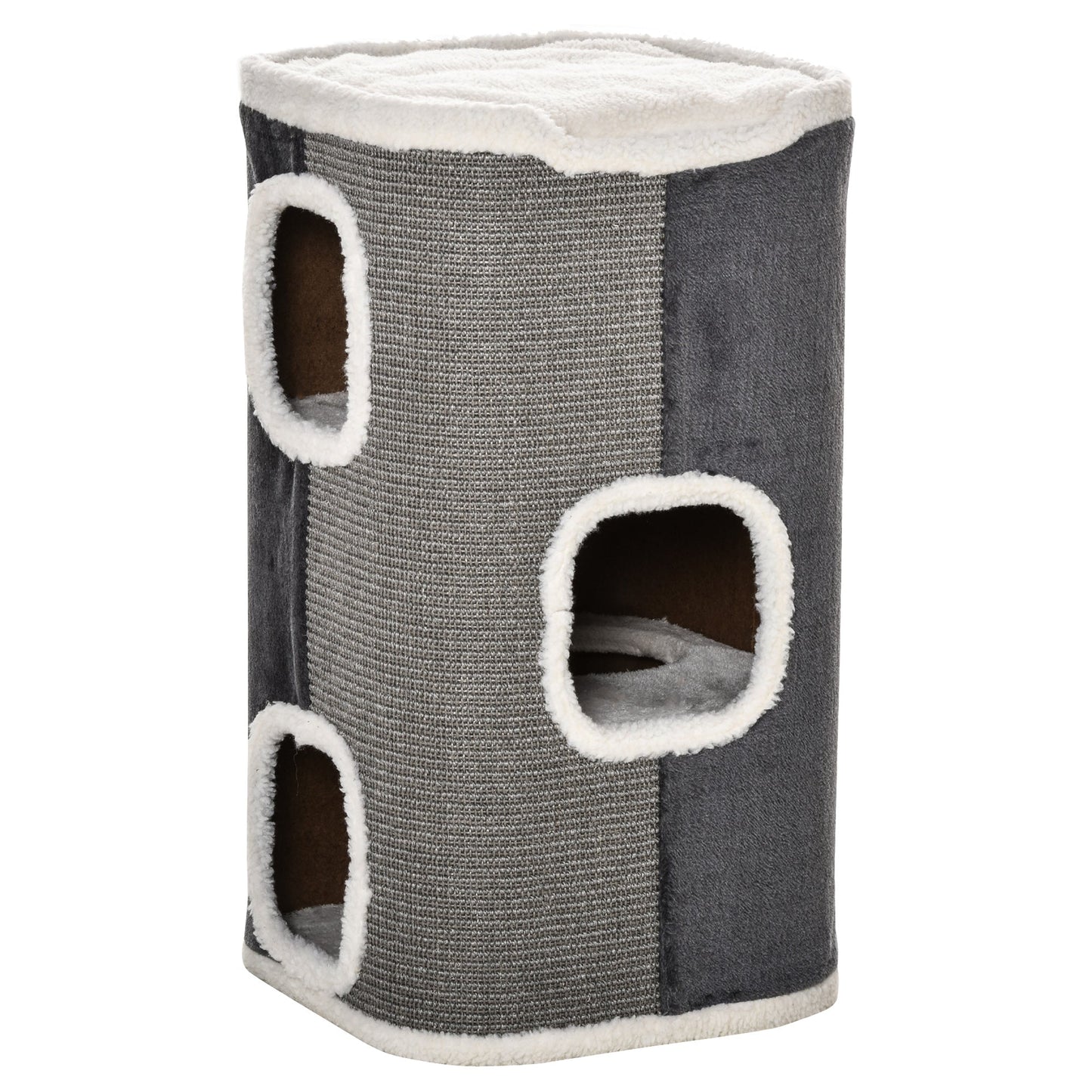 Cat Barrel Scratching Post Cat Tree for Indoor Cats Kitten Climbing Frame Pet Play Tower Soft Plush & Lamb Fleece Grey