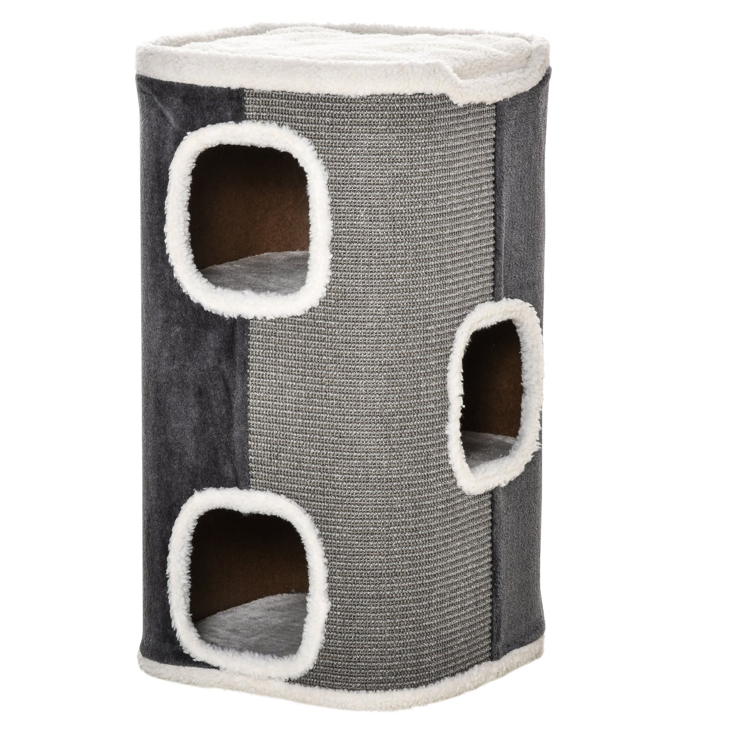 Cat Barrel Scratching Post Cat Tree for Indoor Cats Kitten Climbing Frame Pet Play Tower Soft Plush & Lamb Fleece Grey