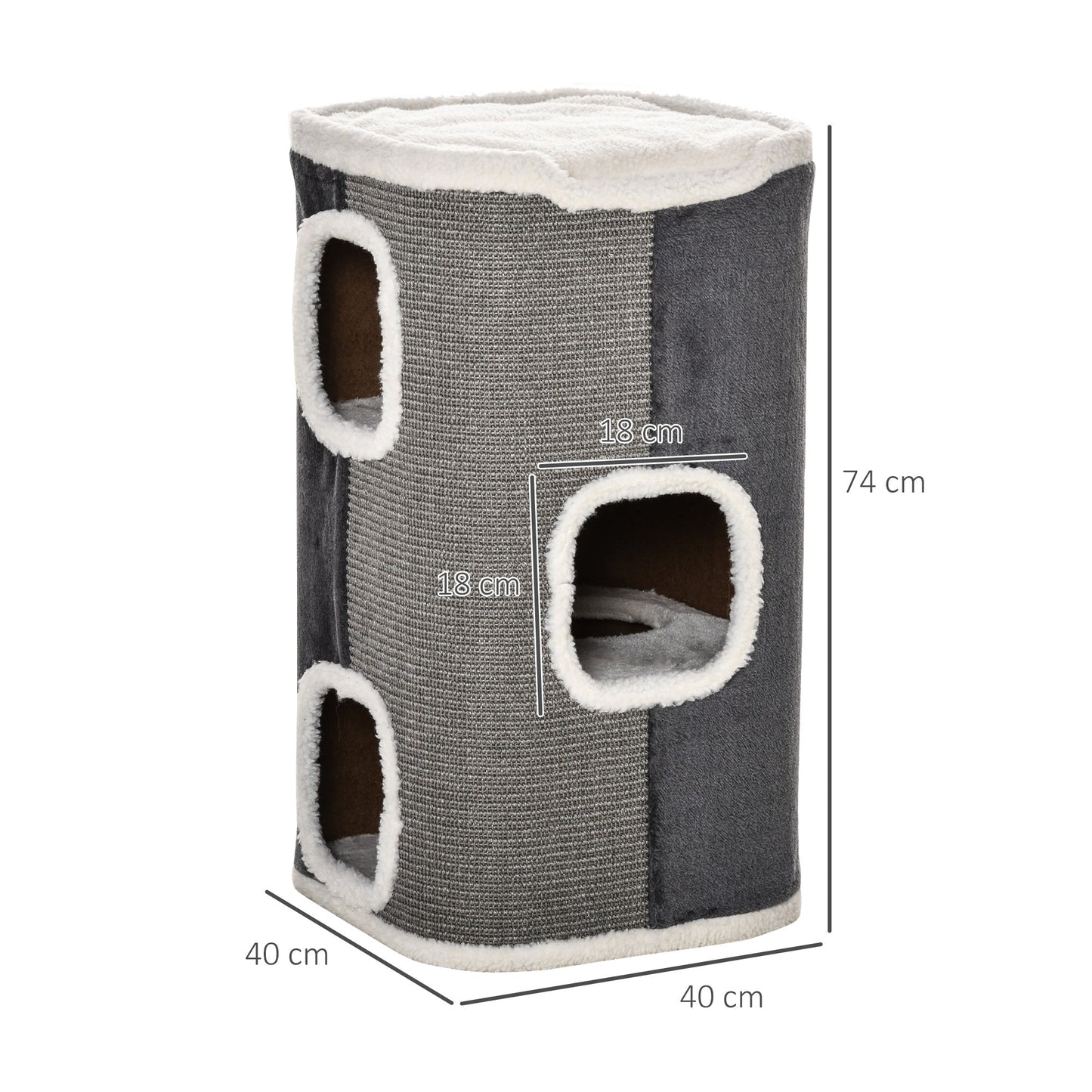 Cat Barrel Scratching Post Cat Tree for Indoor Cats Kitten Climbing Frame Pet Play Tower Soft Plush & Lamb Fleece Grey