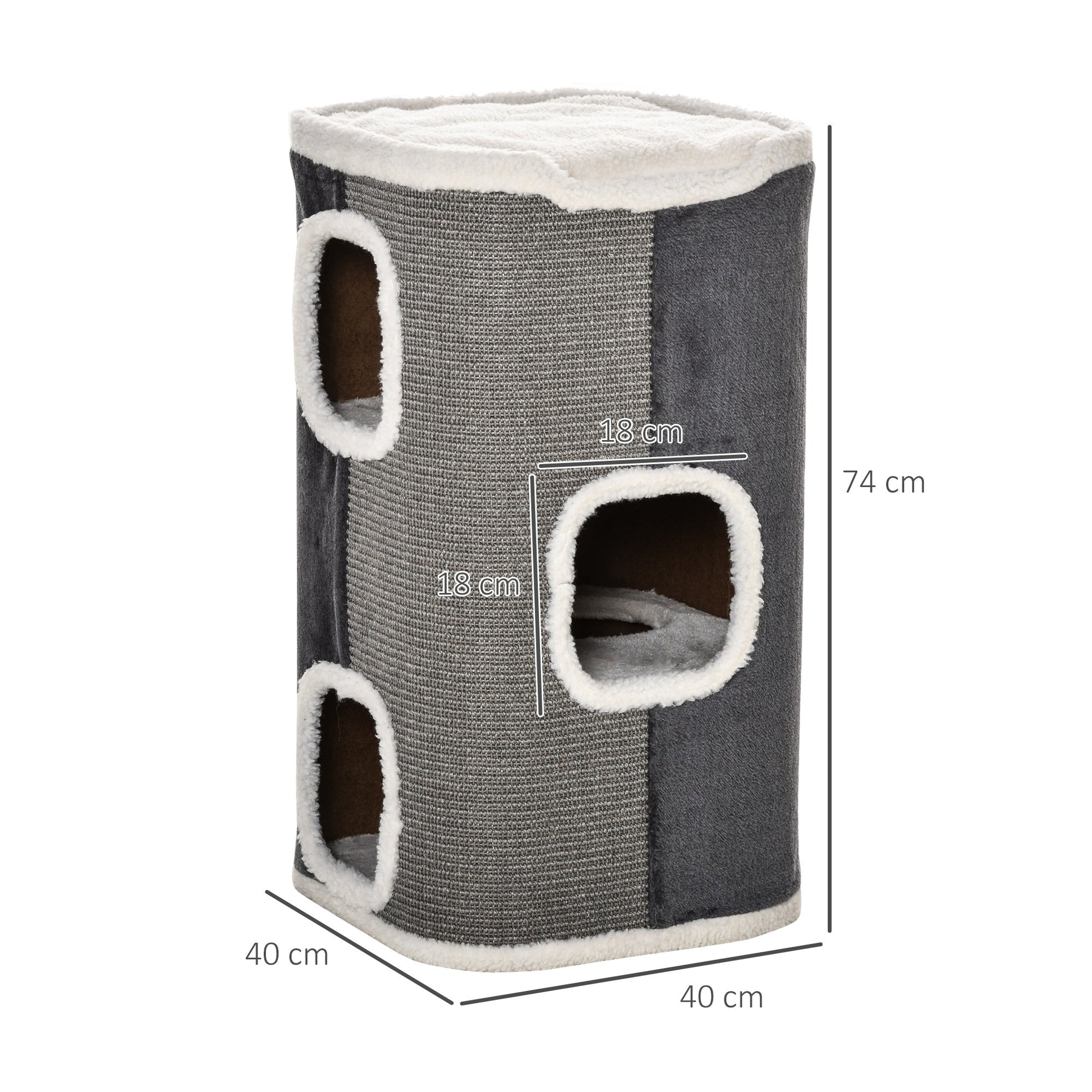 Cat Barrel Scratching Post Cat Tree for Indoor Cats Kitten Climbing Frame Pet Play Tower Soft Plush & Lamb Fleece Grey