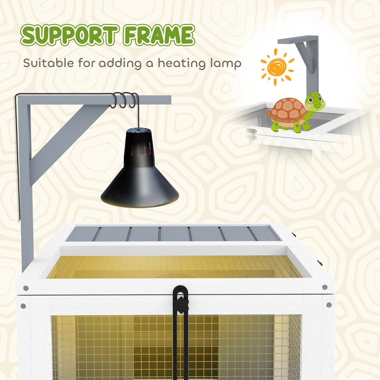 Tortoise House, Wooden Tortoise Enclosure, Tortoise Habitat with Lamp Holder, 2 Pull-Out Trays, Hideaway, Run, for Indoor, Outdoor, Light Grey