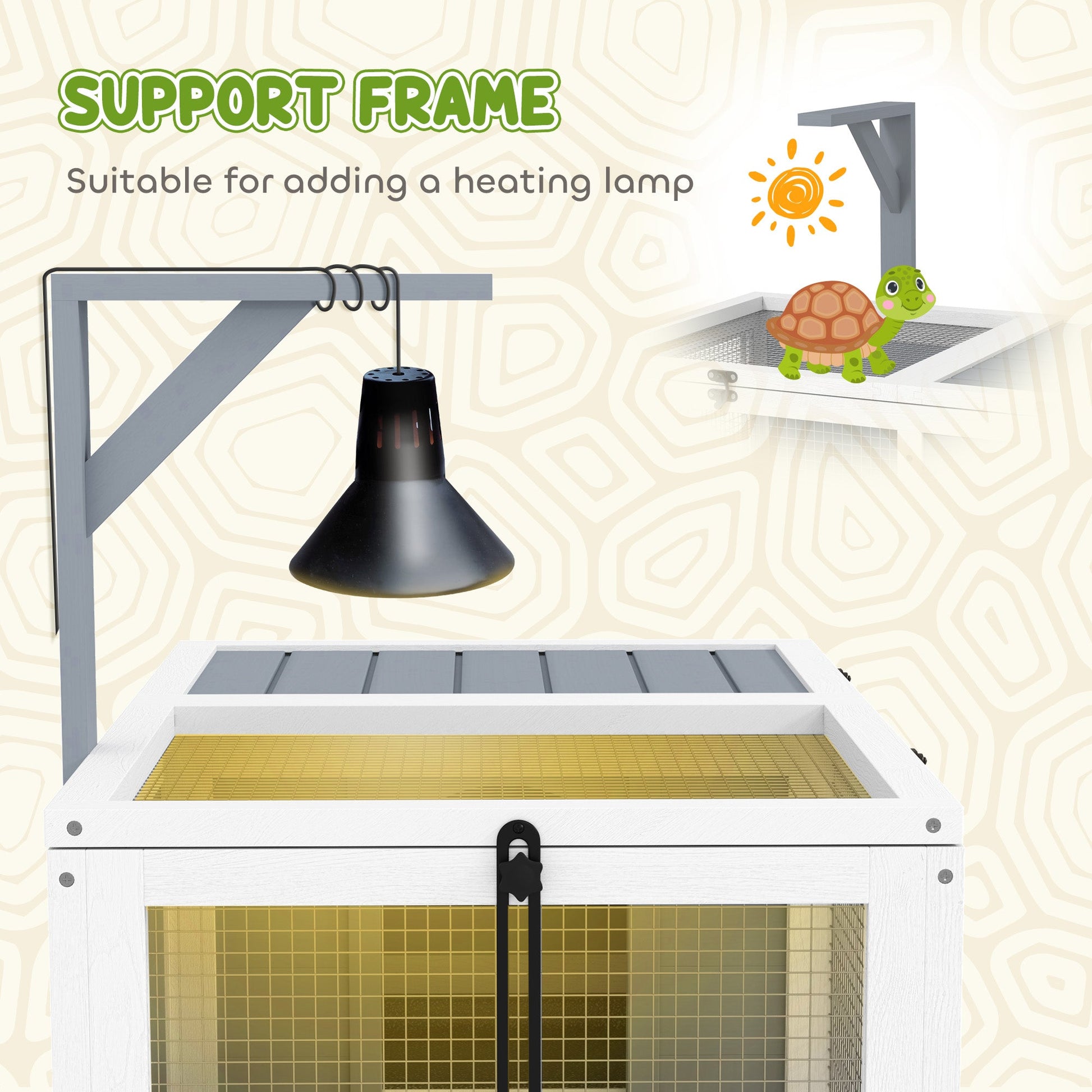 Tortoise House, Wooden Tortoise Enclosure, Tortoise Habitat with Lamp Holder, 2 Pull-Out Trays, Hideaway, Run, for Indoor, Outdoor, Light Grey