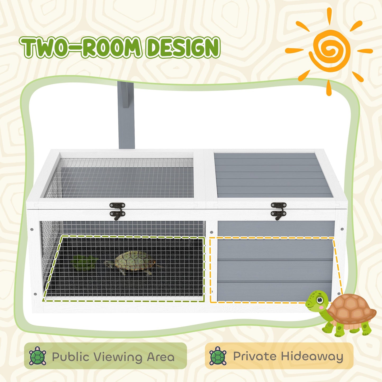 Tortoise House, Wooden Tortoise Enclosure, Tortoise Habitat with Lamp Holder, 2 Pull-Out Trays, Hideaway, Run, for Indoor, Outdoor, Light Grey