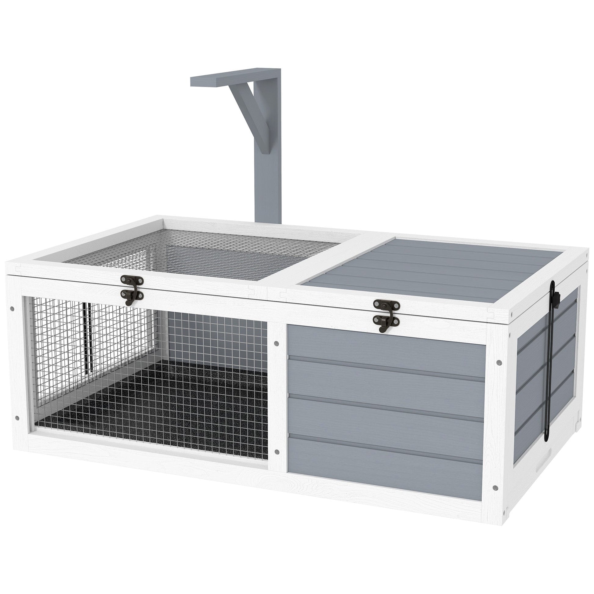 Tortoise House, Wooden Tortoise Enclosure, Tortoise Habitat with Lamp Holder, 2 Pull-Out Trays, Hideaway, Run, for Indoor, Outdoor, Light Grey