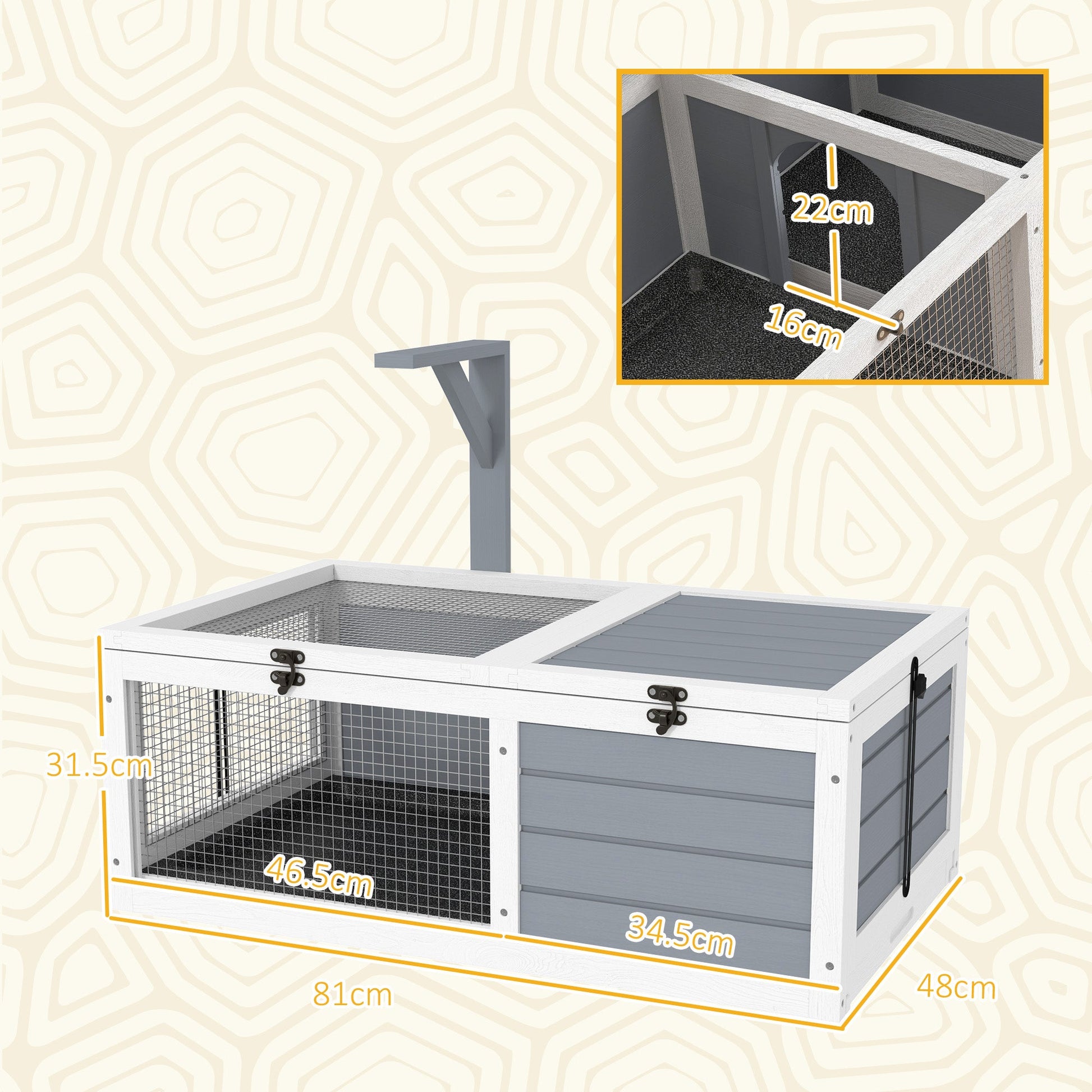 Tortoise House, Wooden Tortoise Enclosure, Tortoise Habitat with Lamp Holder, 2 Pull-Out Trays, Hideaway, Run, for Indoor, Outdoor, Light Grey