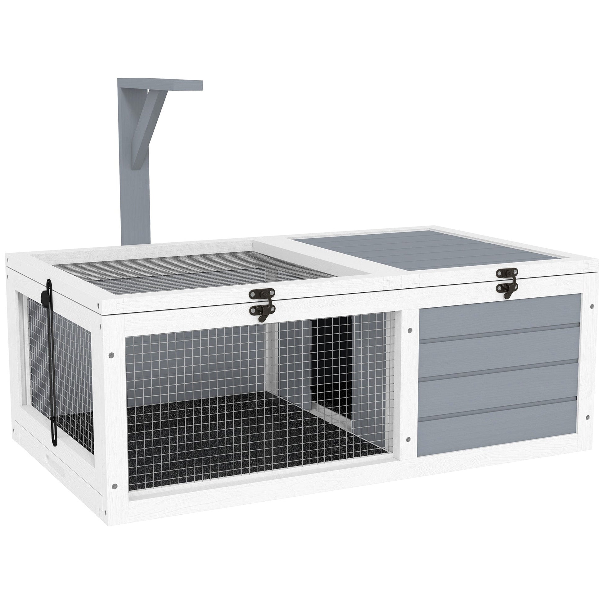 Tortoise House, Wooden Tortoise Enclosure, Tortoise Habitat with Lamp Holder, 2 Pull-Out Trays, Hideaway, Run, for Indoor, Outdoor, Light Grey