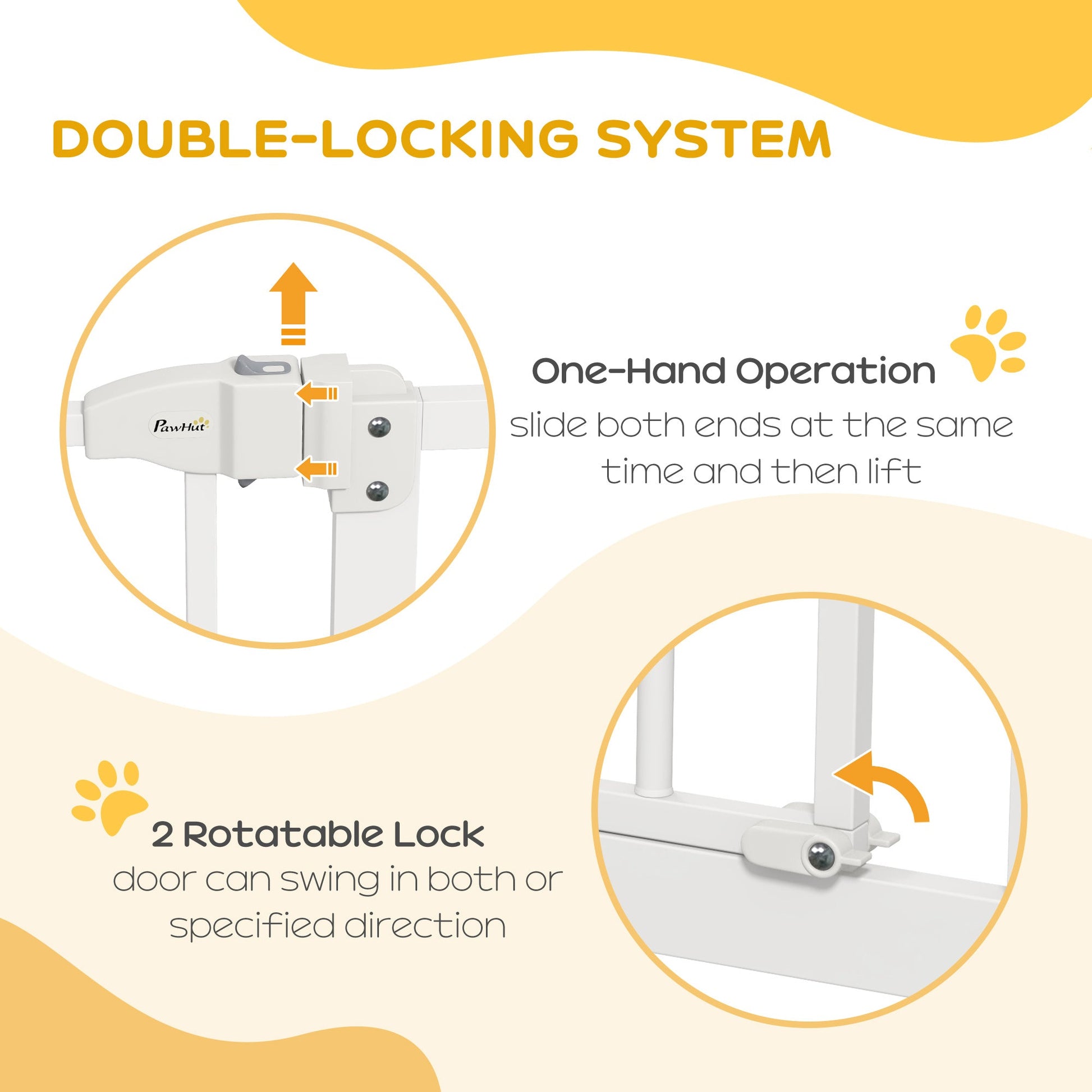 Pressure Fit Dog Stair Gate No Drilling Safety Gate Auto Close for Doorways, Hallways, 74-94cm Adjustable, 94cm Tall, White