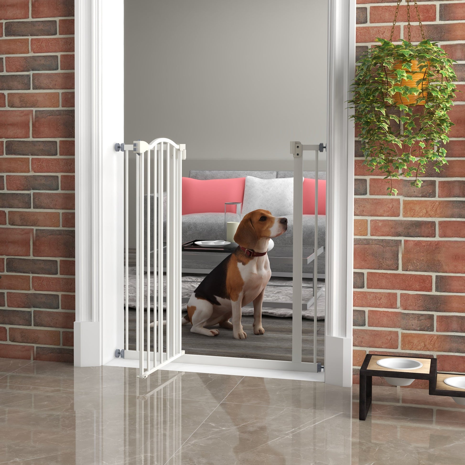 Pressure Fit Dog Stair Gate No Drilling Safety Gate Auto Close for Doorways, Hallways, 74-94cm Adjustable, 94cm Tall, White