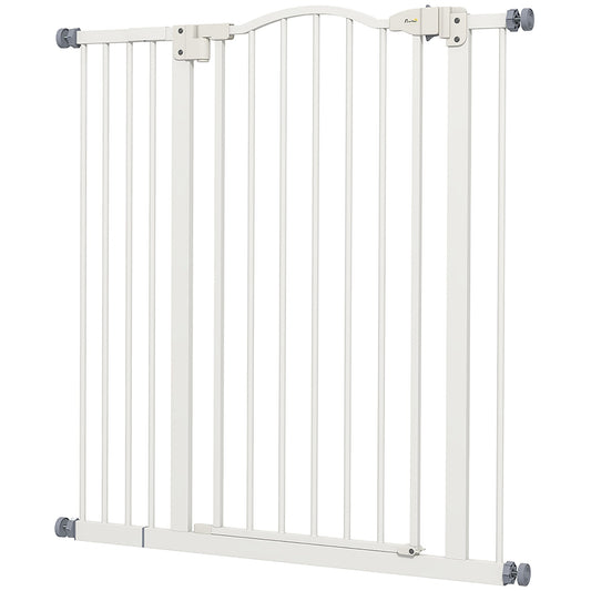 Pressure Fit Dog Stair Gate No Drilling Safety Gate Auto Close for Doorways, Hallways, 74-94cm Adjustable, 94cm Tall, White
