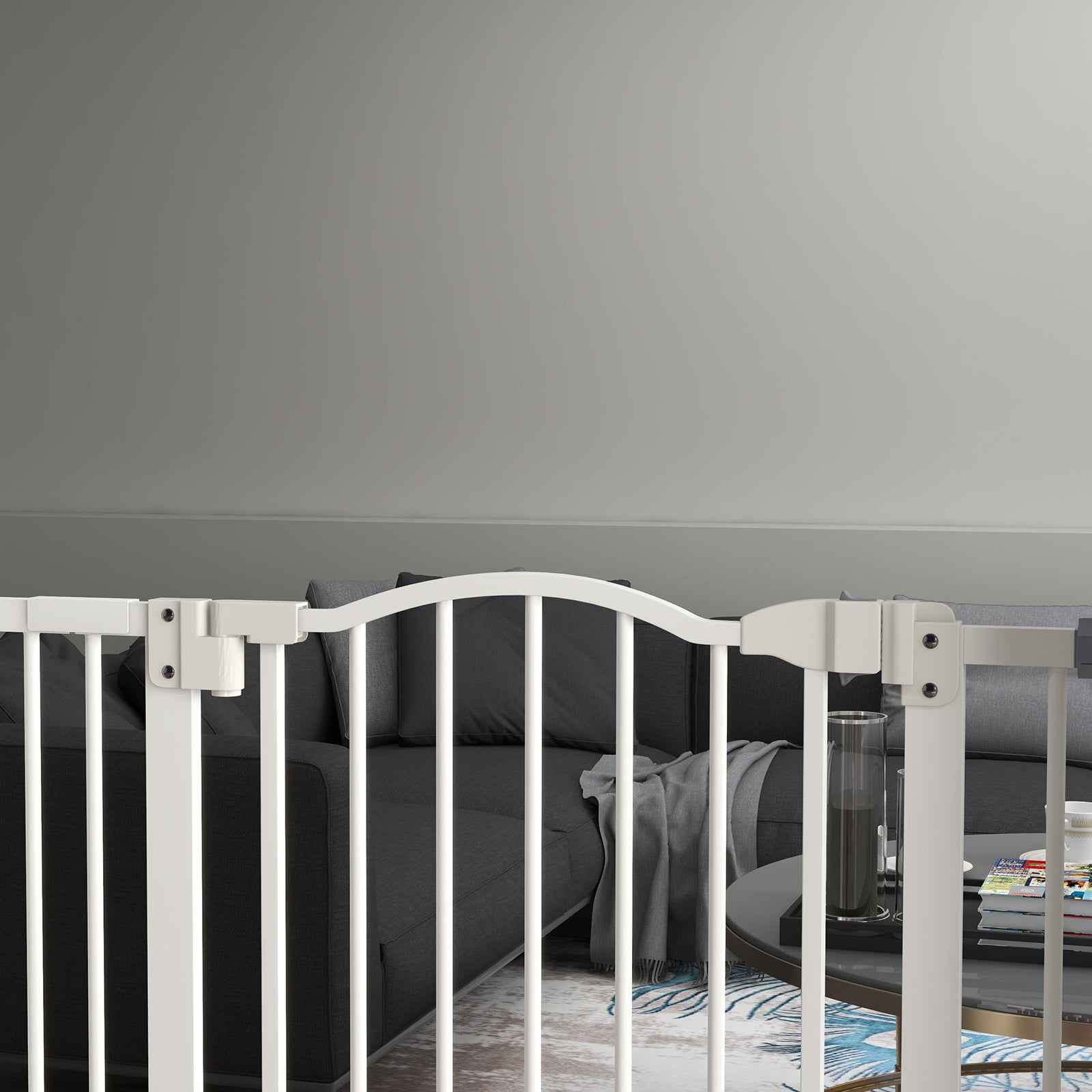 Pressure Fit Dog Stair Gate No Drilling Safety Gate Auto Close for Doorways, Hallways, 74-94cm Adjustable, 94cm Tall, White