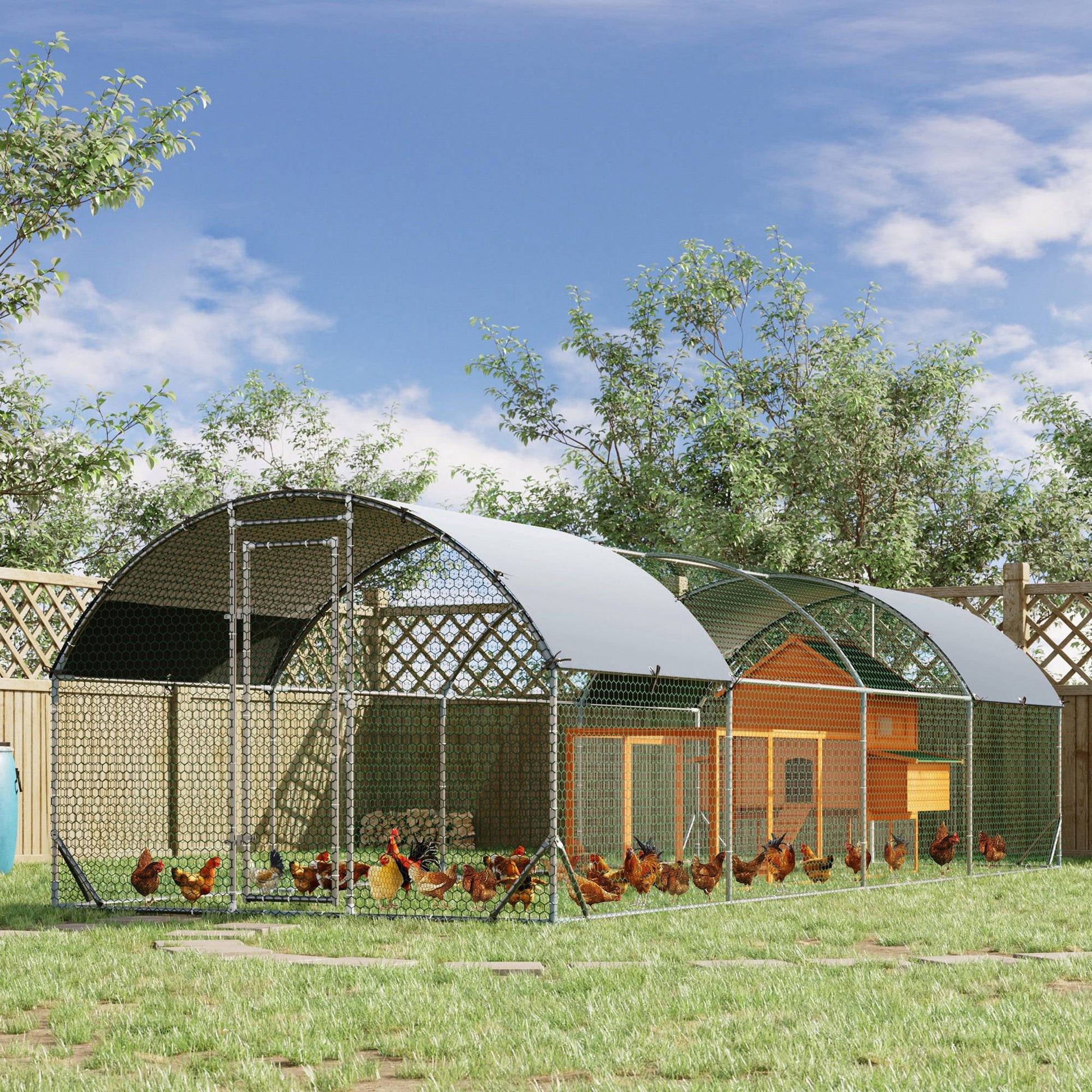 Walk In Chicken Run Galvanised Chicken Coop Hen Poultry House Cage Pet Playpen Garden with Two Water-Resist Covers, 7.6 x 2.8 x 2m