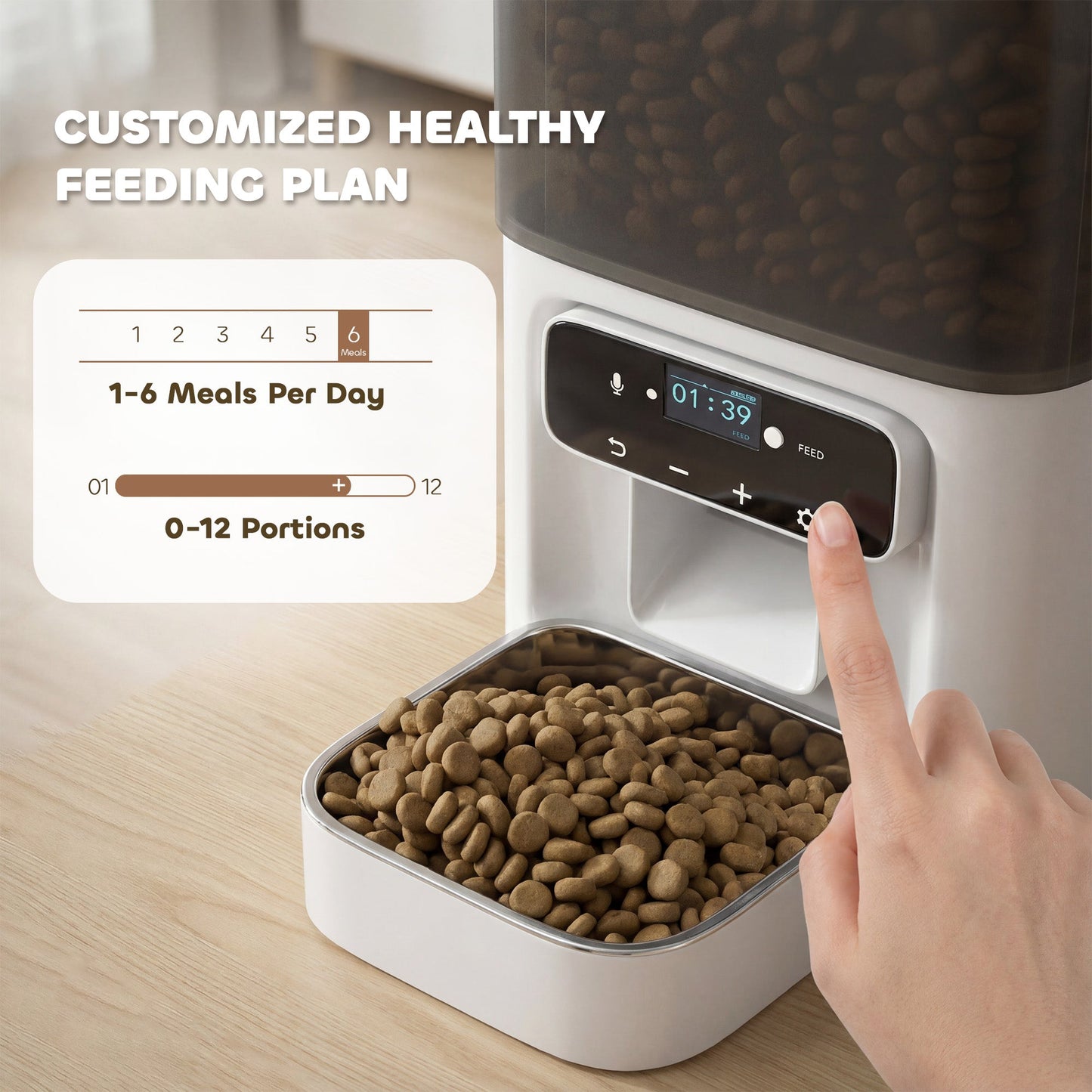 Automatic Cat Feeder w/ Stainless Steel Bowl, 4.5L Cat Food Dispenser with Timer Up to 6 Meals, Voice Recorder, Programmable Auto Pet Feeder with Portion Control, for Multi-Kittens