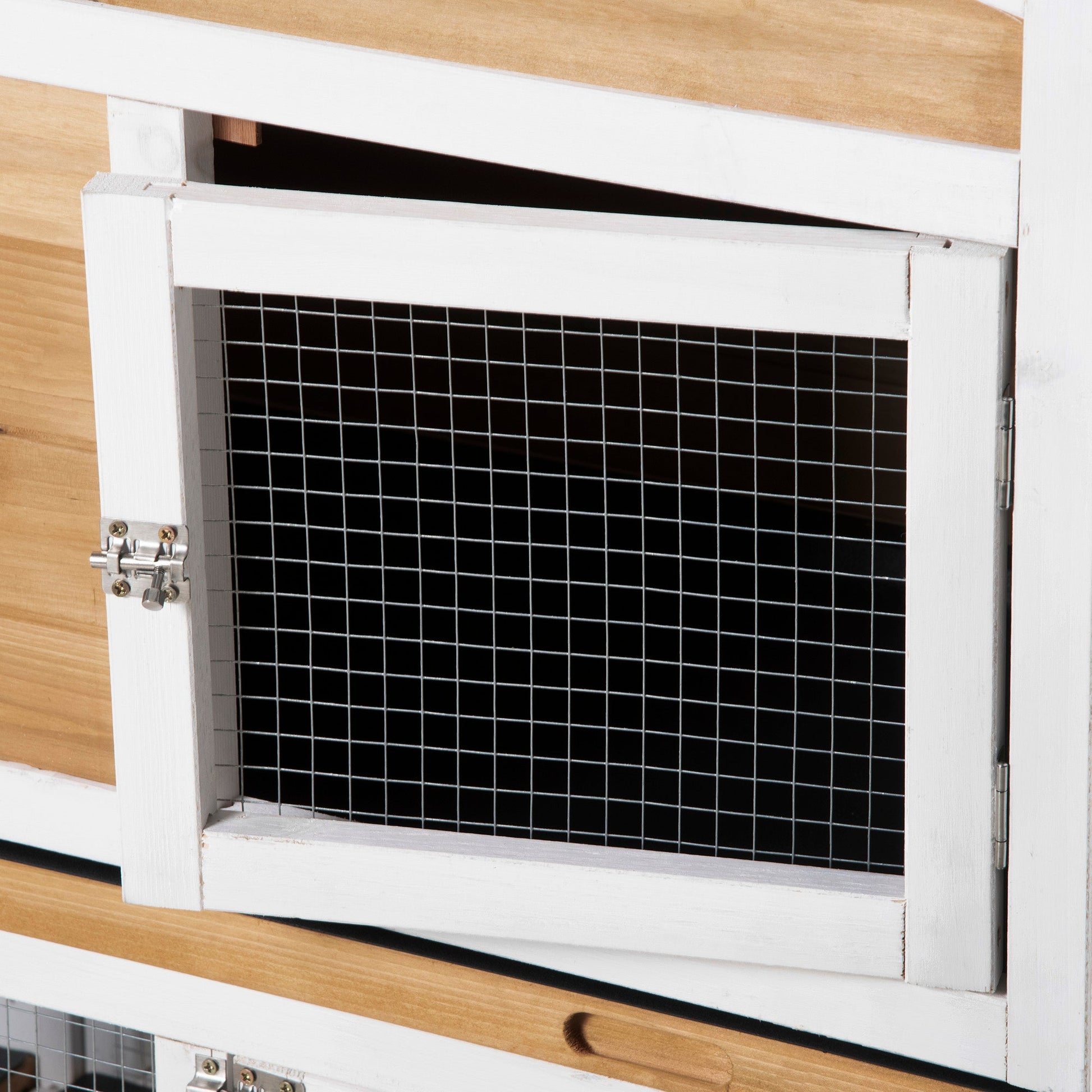 Large Rabbit Hutch Outdoor, 2-Tier Guinea Pig Hutch, Wooden Bunny Run, Small Animal House with Double Side Run Boxes, No-leak Plastic Tray, Ramp, 230 x 53 x 93.5cm, White