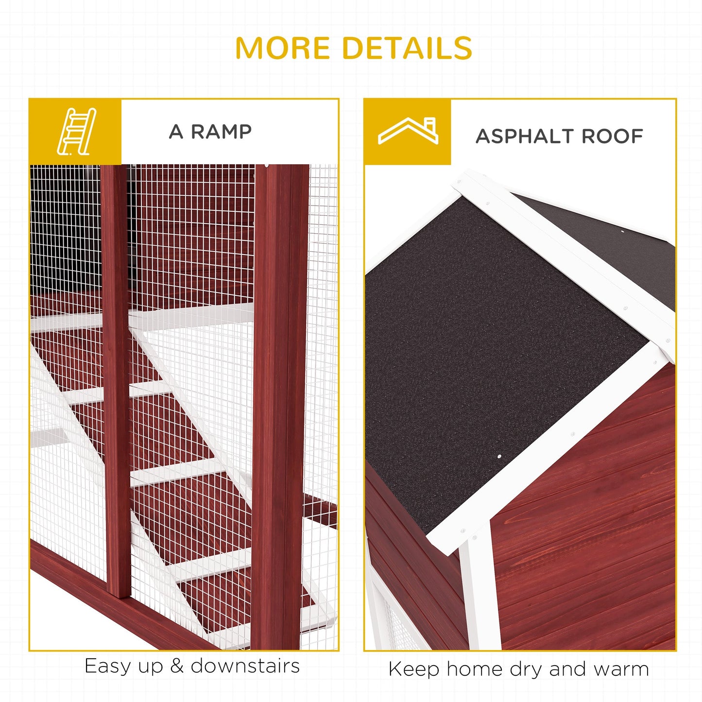 Rabbit Hutch Outdoor Wooden Guinea Pig Hutch Rabbit Run Bunny Cage Small Animal House Pull-Out Tray, Brown, 122 x 62.6 x 92 cm