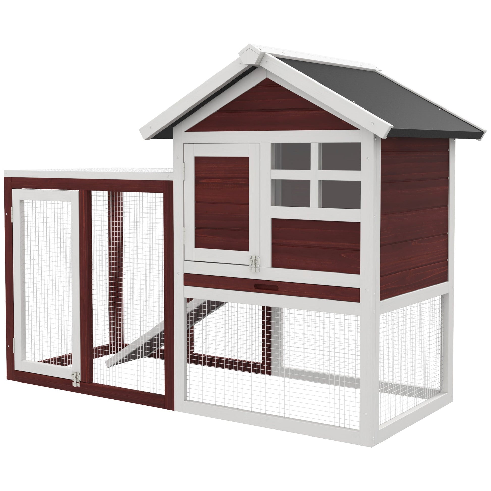 Rabbit Hutch Outdoor Wooden Guinea Pig Hutch Rabbit Run Bunny Cage Small Animal House Pull-Out Tray, Brown, 122 x 62.6 x 92 cm