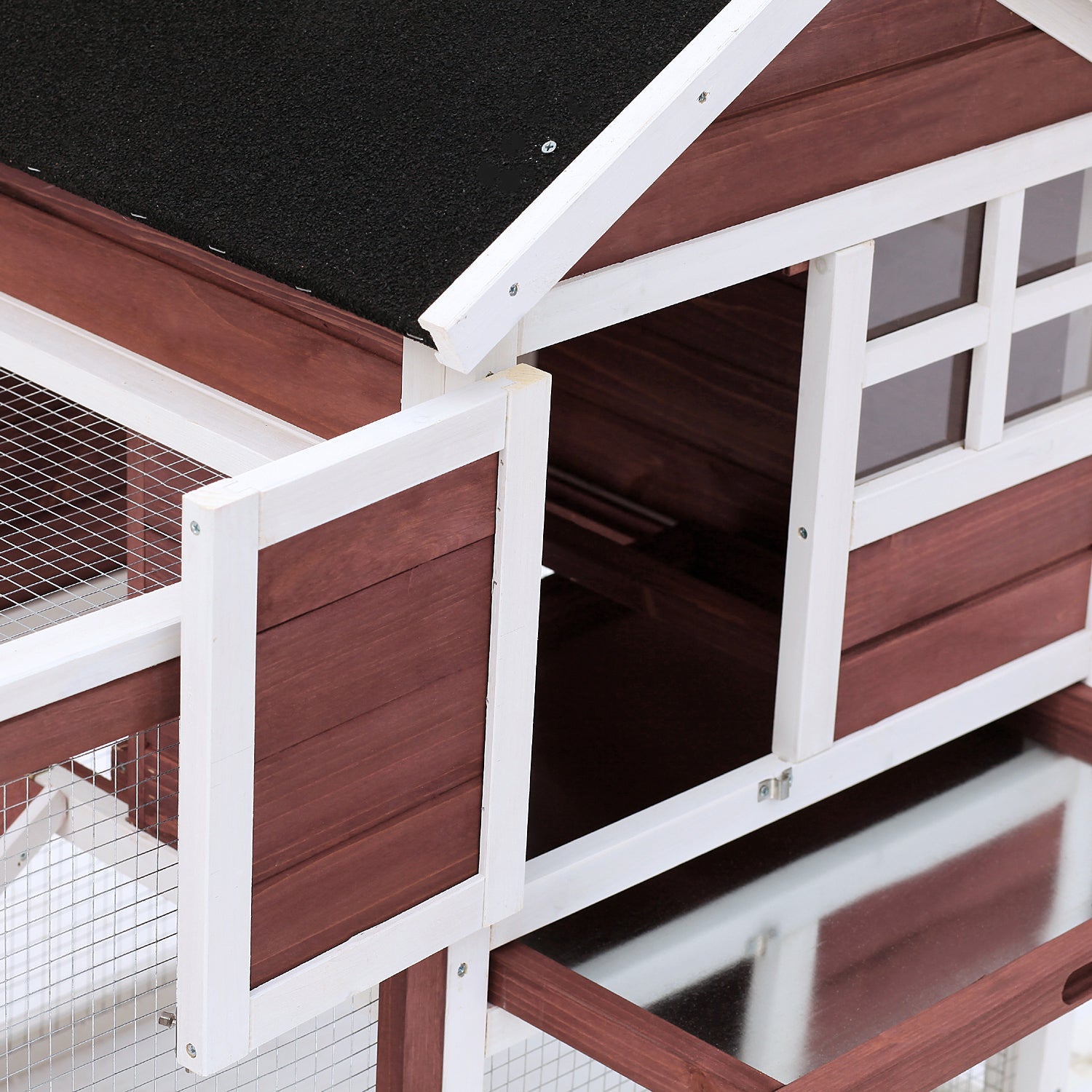 Rabbit Hutch Outdoor Wooden Guinea Pig Hutch Rabbit Run Bunny Cage Small Animal House Pull-Out Tray, Brown, 122 x 62.6 x 92 cm