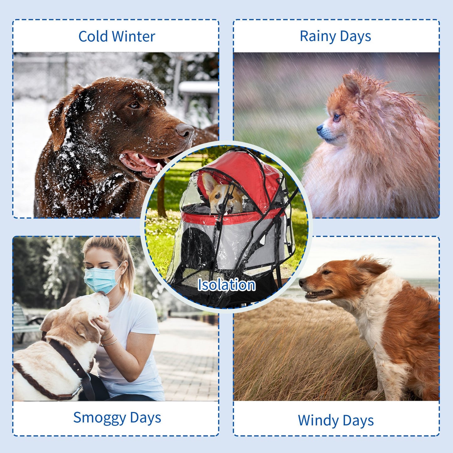 Dog Pram Rain Cover, Cover for Dog Stroller Buggy, with Front, Rear Entry