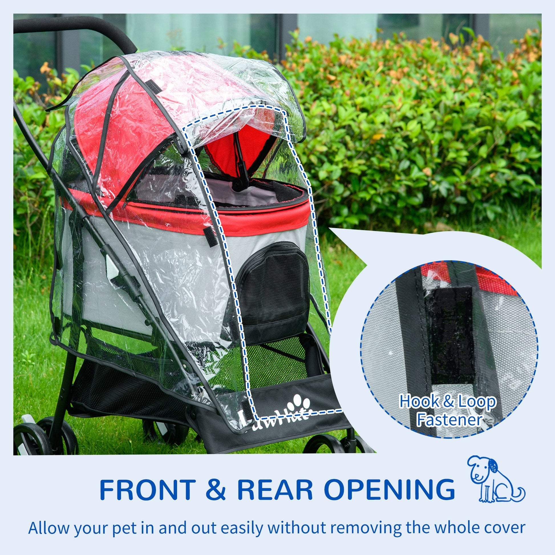 Dog Pram Rain Cover, Cover for Dog Stroller Buggy, with Front, Rear Entry