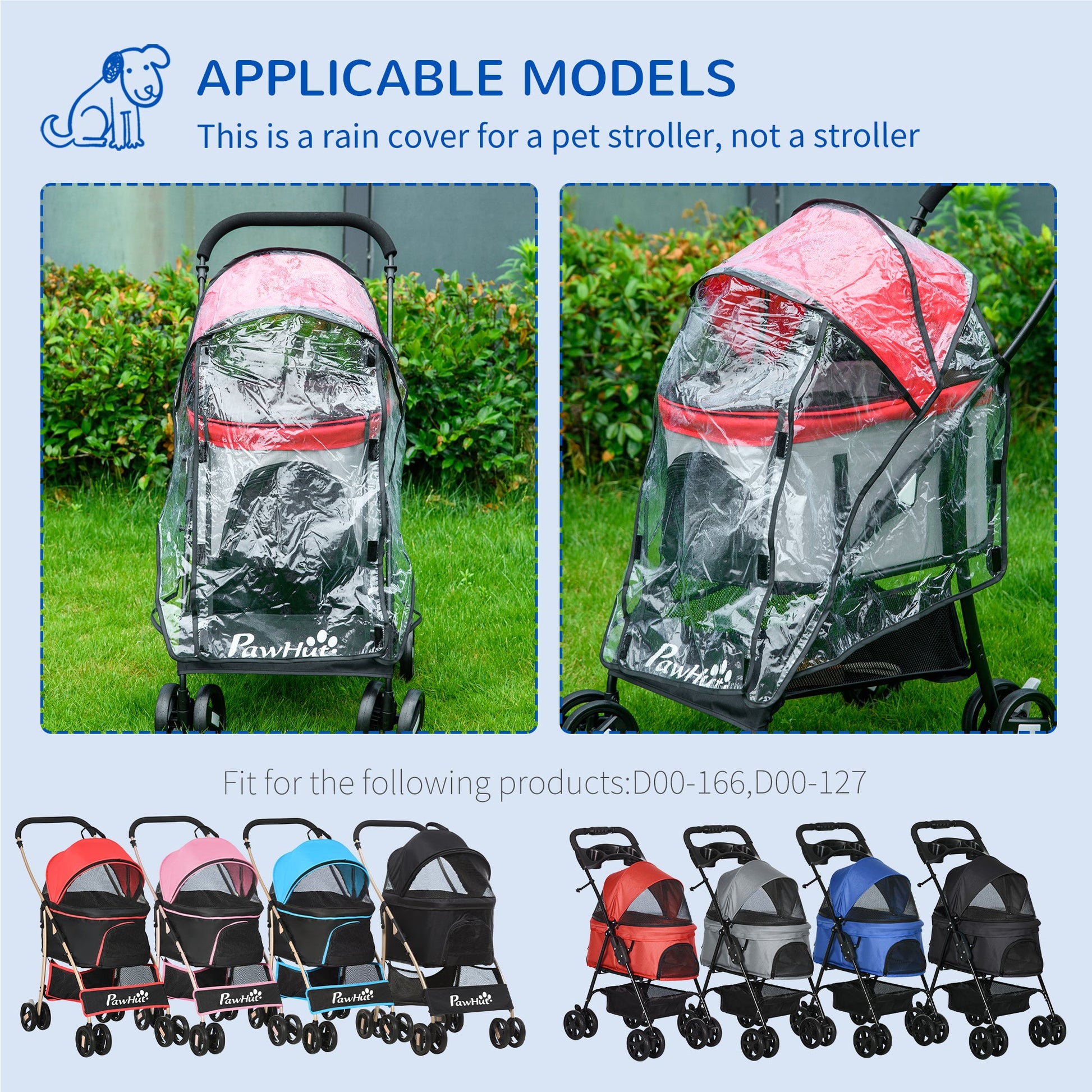 Dog Pram Rain Cover, Cover for Dog Stroller Buggy, with Front, Rear Entry