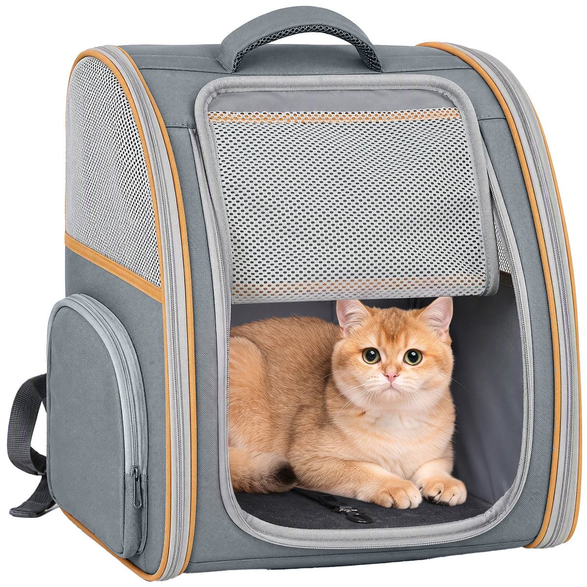 Cat Backpack Carrier, Foldable Pet Carrier for Mini Dogs and Cats Up to 5 kg, Pet Travel Bag with Mesh Window, Side Pocket for Travel and Outdoor Activities, Grey