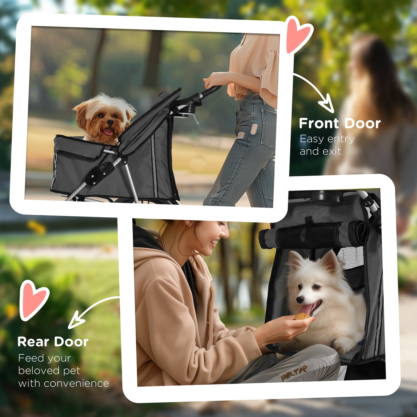 Pet Stroller for Small Miniature Dogs Cats Foldable Travel Carriage with Wheels Zipper Entry Cup Holder Storage Basket Grey