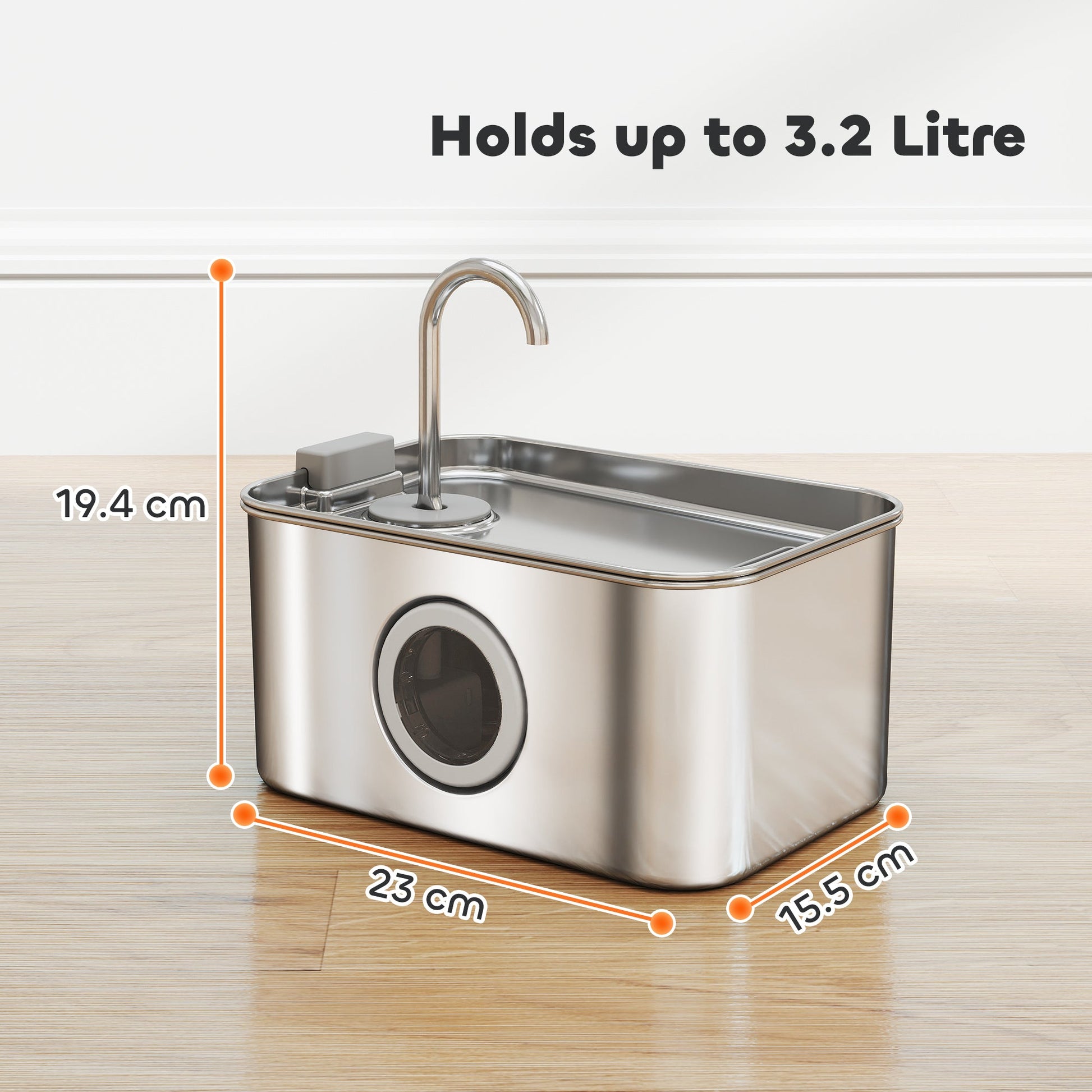 Cat Water Fountain for Drinking, 3.2L Stainless Steel Cat Fountain, Ultra-Silent, Automatic, Visible Water-Level, for Kittens, Dogs and Other Pets