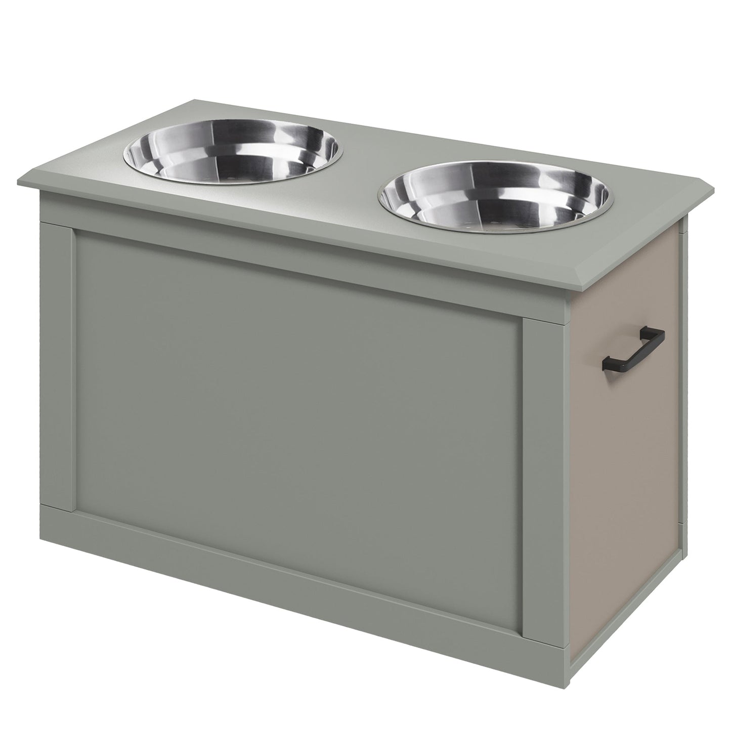 Raised Dog Bowls, Pet Feeding Storage Station with Two Stainless Steel Bowls, Base, for Large Dogs, Grey