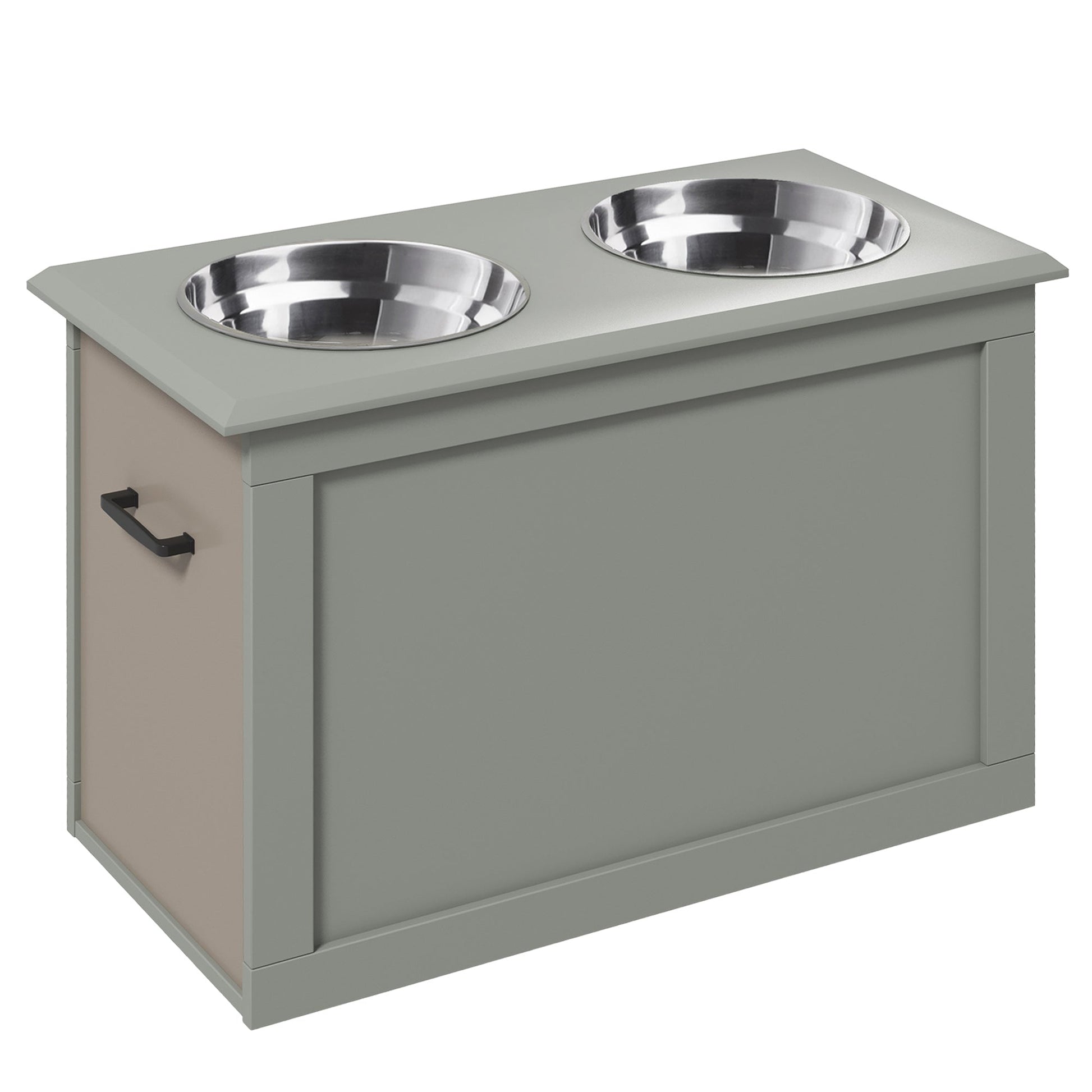 Raised Dog Bowls, Pet Feeding Storage Station with Two Stainless Steel Bowls, Base, for Large Dogs, Grey
