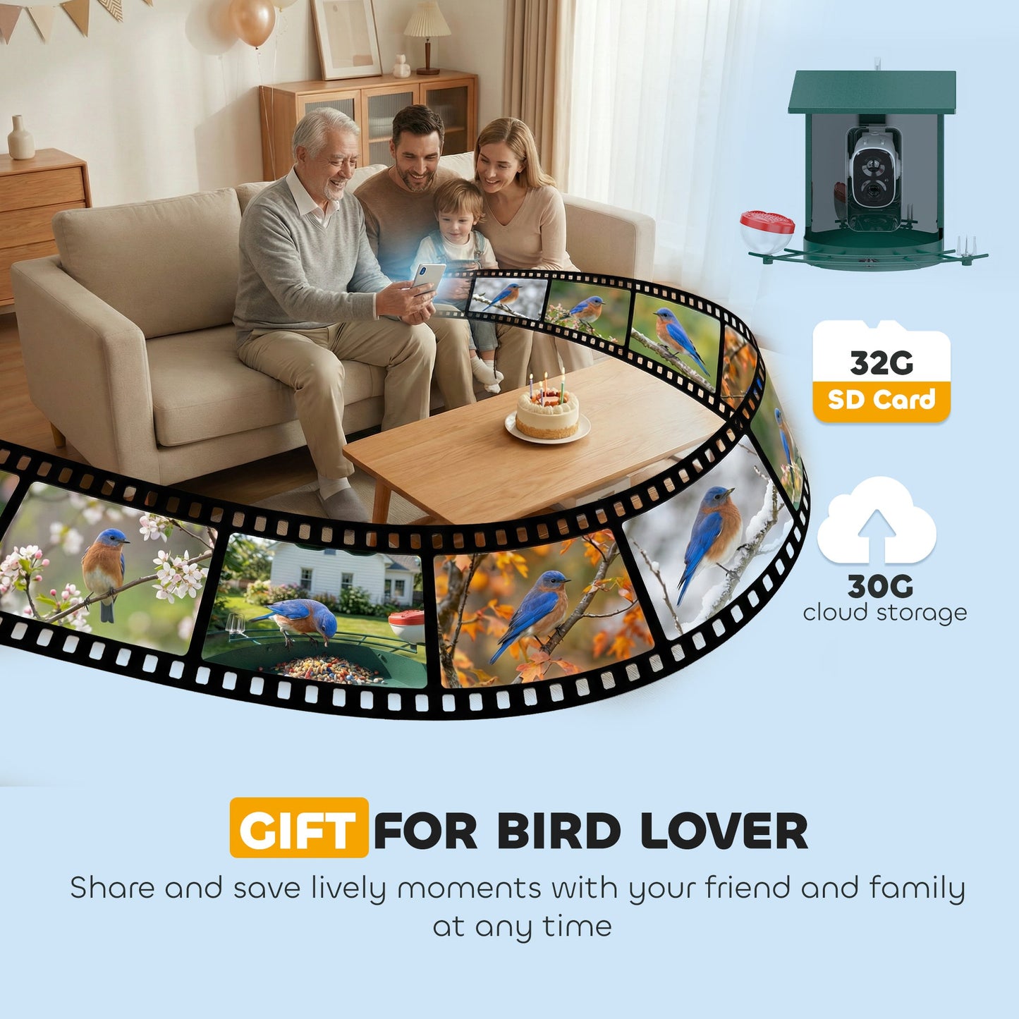 Bird Feeder with Camera, Smart Bird Feeder Camera AI Identifies 16,000+ Species, 2K HD Auto Capture Video, APP Instant Notifications, Hummingbird Feeding Add-ons, 3W Solar Panel, 32GB Card