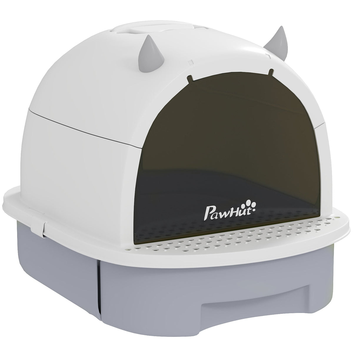Cat Litter Tray with Lid, Enclosed Cat Litter Box with Pull-Out Drawer, Scoop, Deodorising Bags for Odour Control, Privacy, Portable, Easy to Clean, Grey
