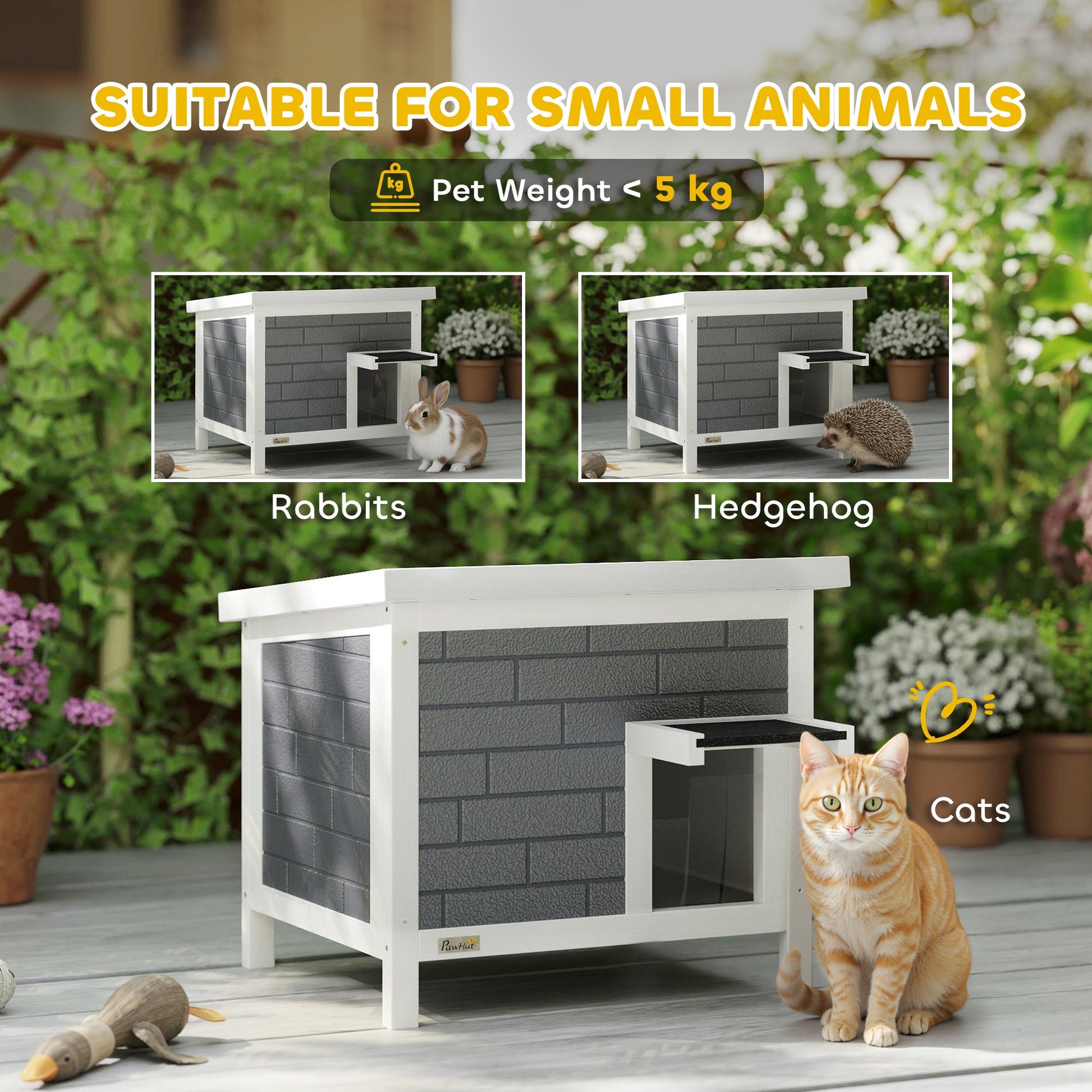 Outdoor Cat House Insulated, Wooden Weatherproof Feral Cat Shelter with Openable Asphalt Roof, Plastic Door Flaps, Rabbit Hutch for Bunnies, for Winter Outside, 61 x 51 x 53.5 cm, Grey