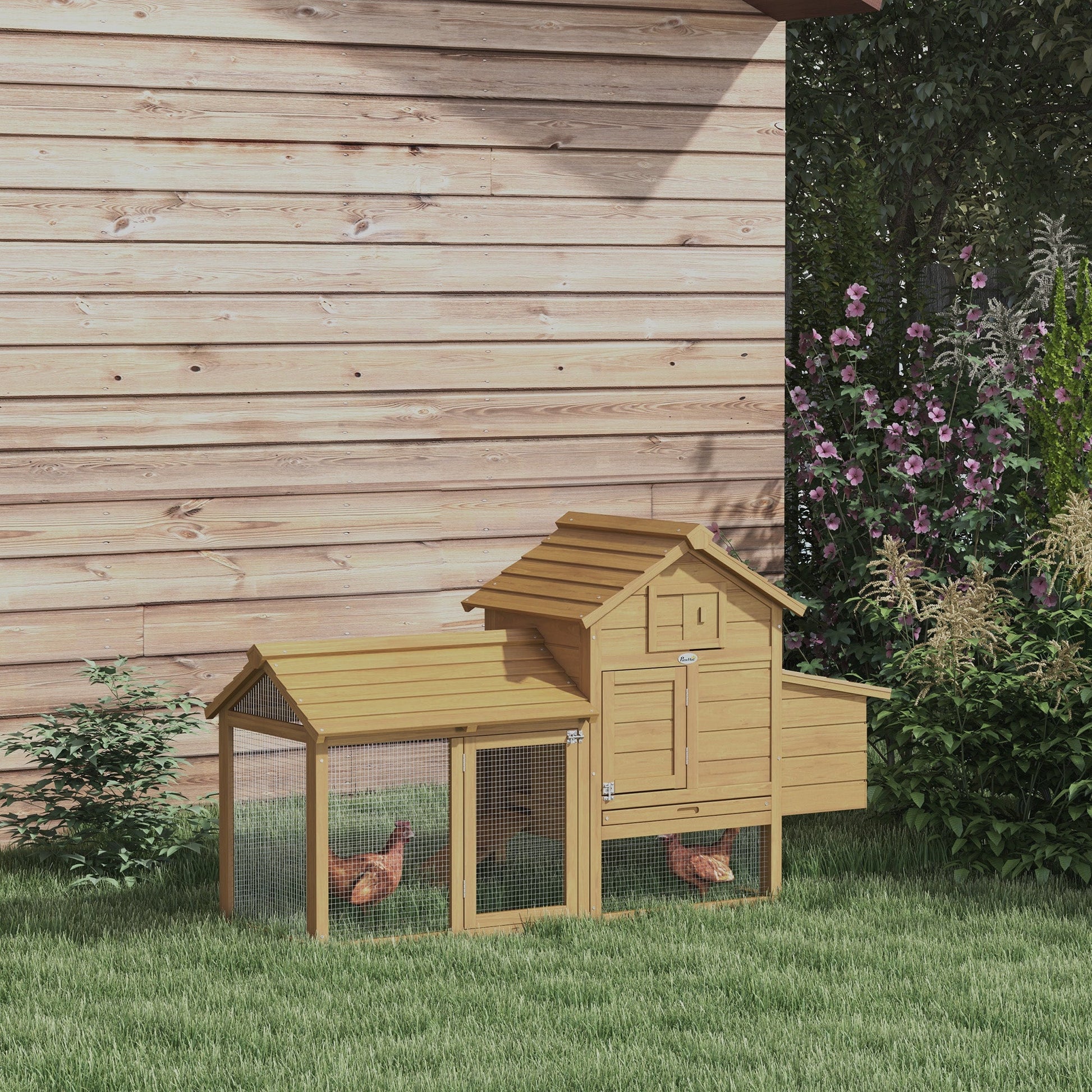 Small Chicken Coop with Run Hen House Poultry Coops Cages Nesting Box Wood 150.5 x 54 x 87cm