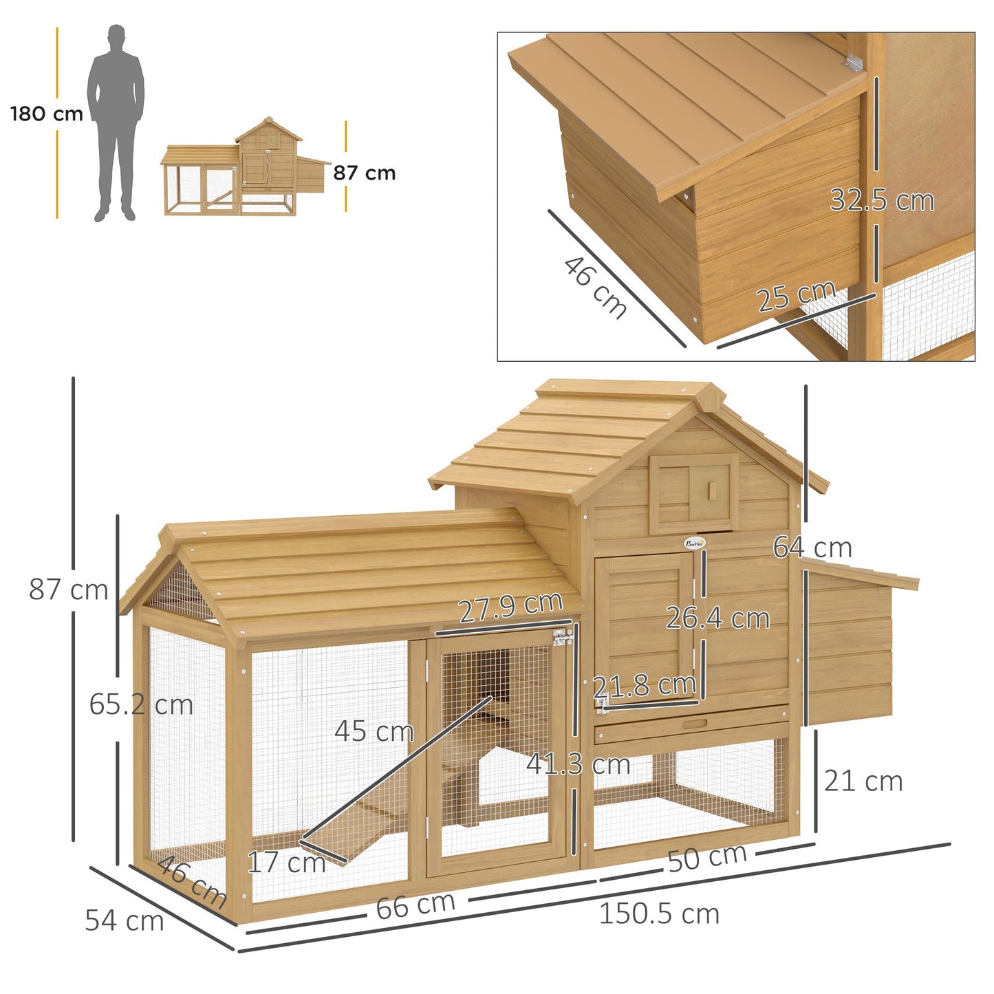 Small Chicken Coop with Run Hen House Poultry Coops Cages Nesting Box Wood 150.5 x 54 x 87cm