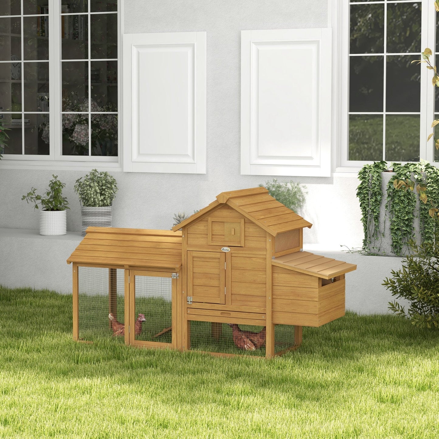 Small Chicken Coop with Run Hen House Poultry Coops Cages Nesting Box Wood 150.5 x 54 x 87cm