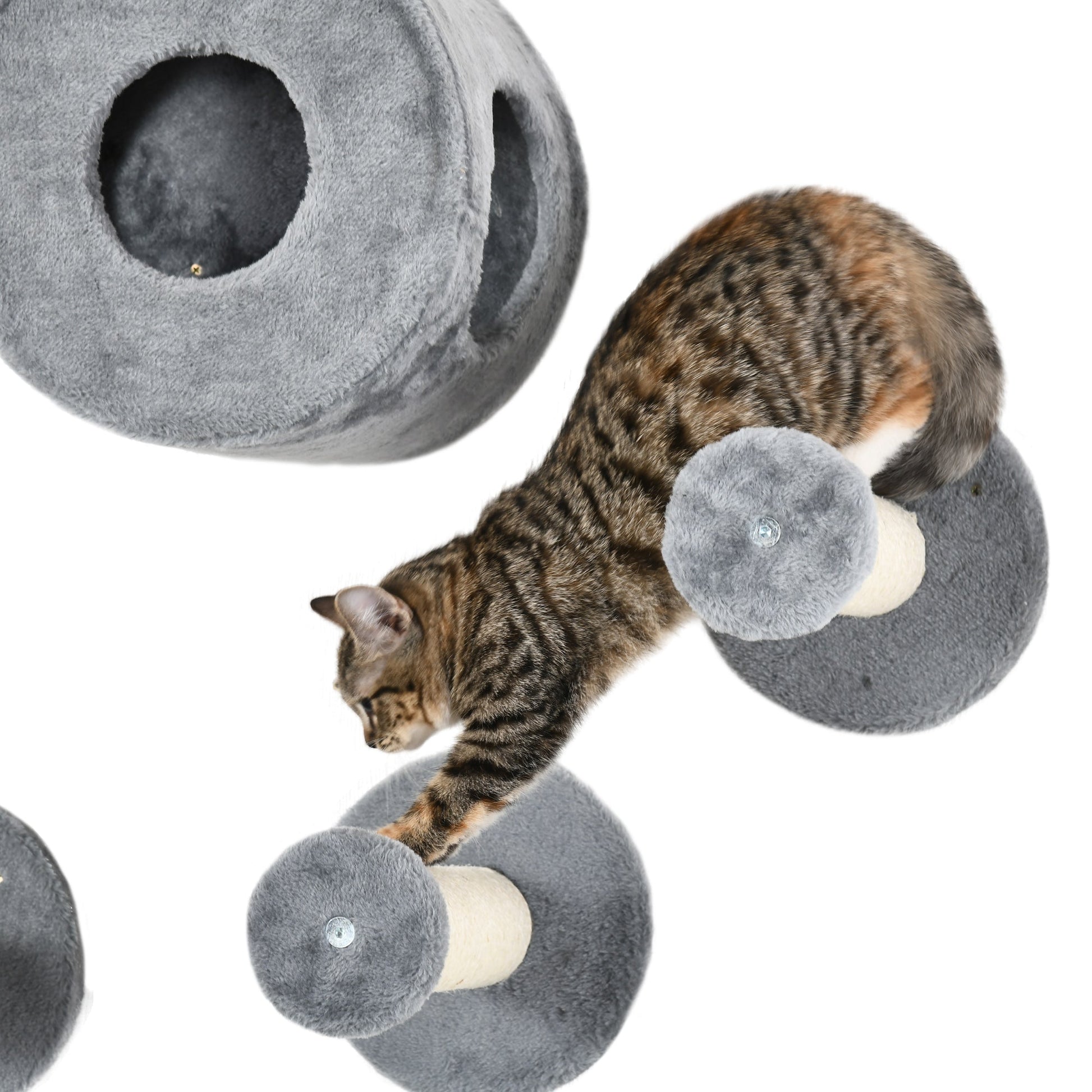 5Pcs Cat Wall Furniture with Perch, Cat House, Scratching Post, Wall-Mounted Cat Tree for Indoor Cats - Grey