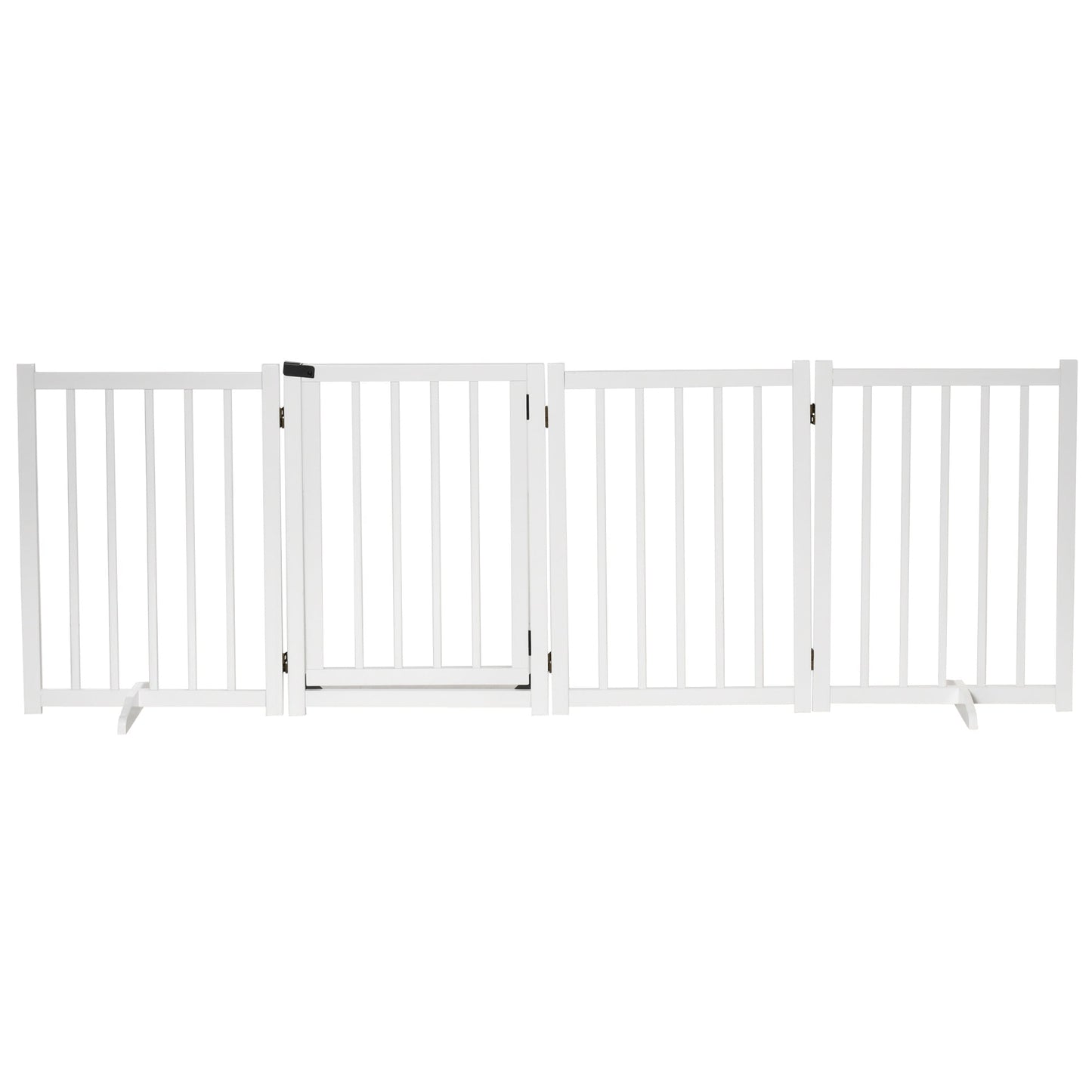 Wooden Dog Gate, Dog Fence Indoor, 80 cm Tall Freestanding Pet Gate for Small and Medium Dogs with 4 Panels, 2 Support Feet, White