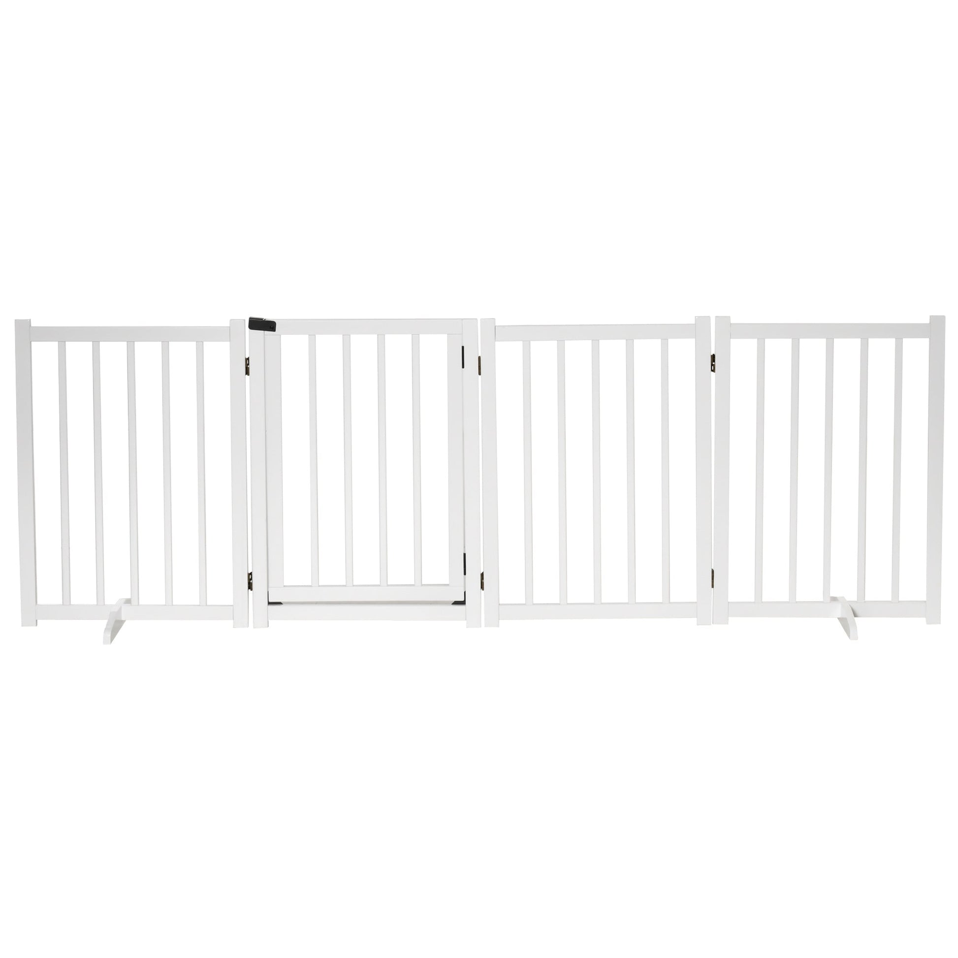 Wooden Dog Gate, Dog Fence Indoor, 80 cm Tall Freestanding Pet Gate for Small and Medium Dogs with 4 Panels, 2 Support Feet, White