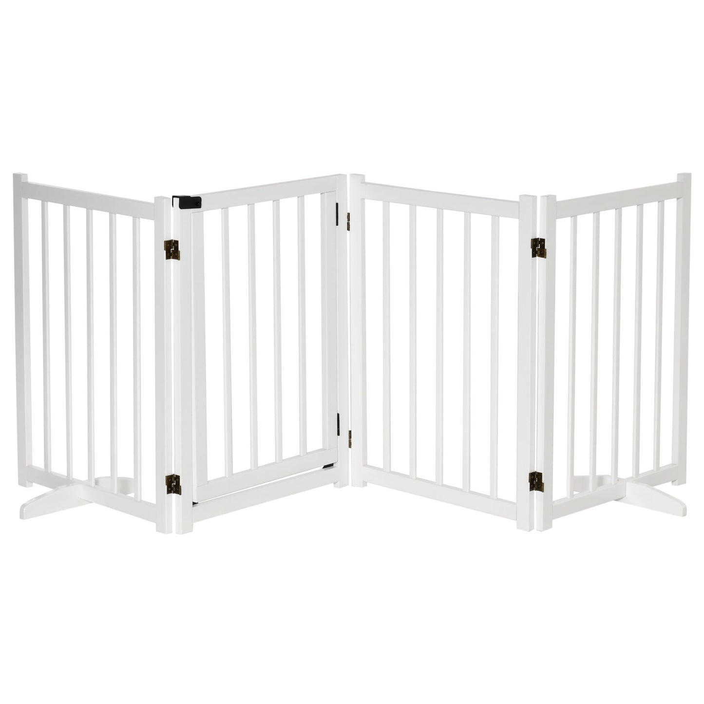 Wooden Dog Gate, Dog Fence Indoor, 80 cm Tall Freestanding Pet Gate for Small and Medium Dogs with 4 Panels, 2 Support Feet, White