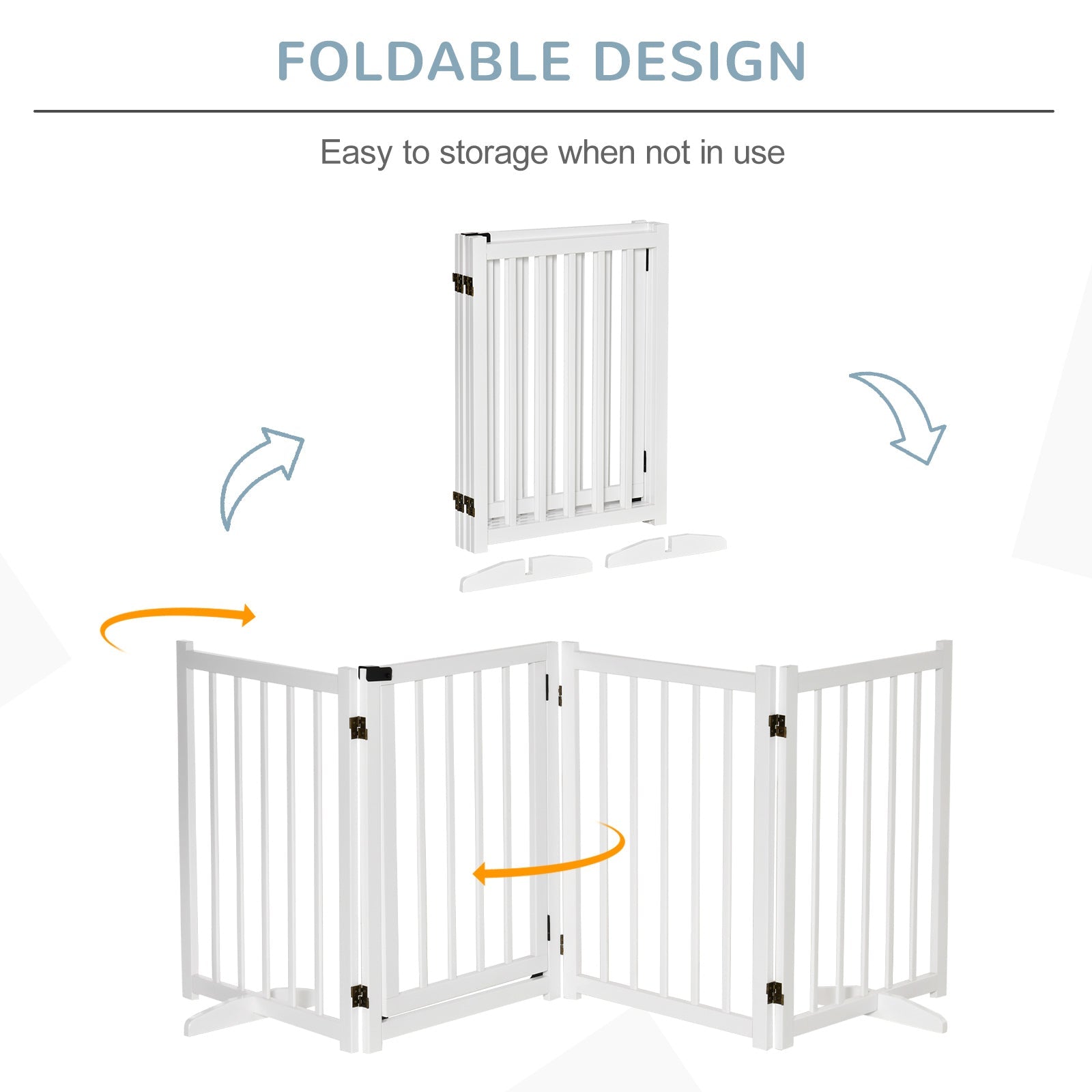 Wooden Dog Gate, Dog Fence Indoor, 80 cm Tall Freestanding Pet Gate for Small and Medium Dogs with 4 Panels, 2 Support Feet, White