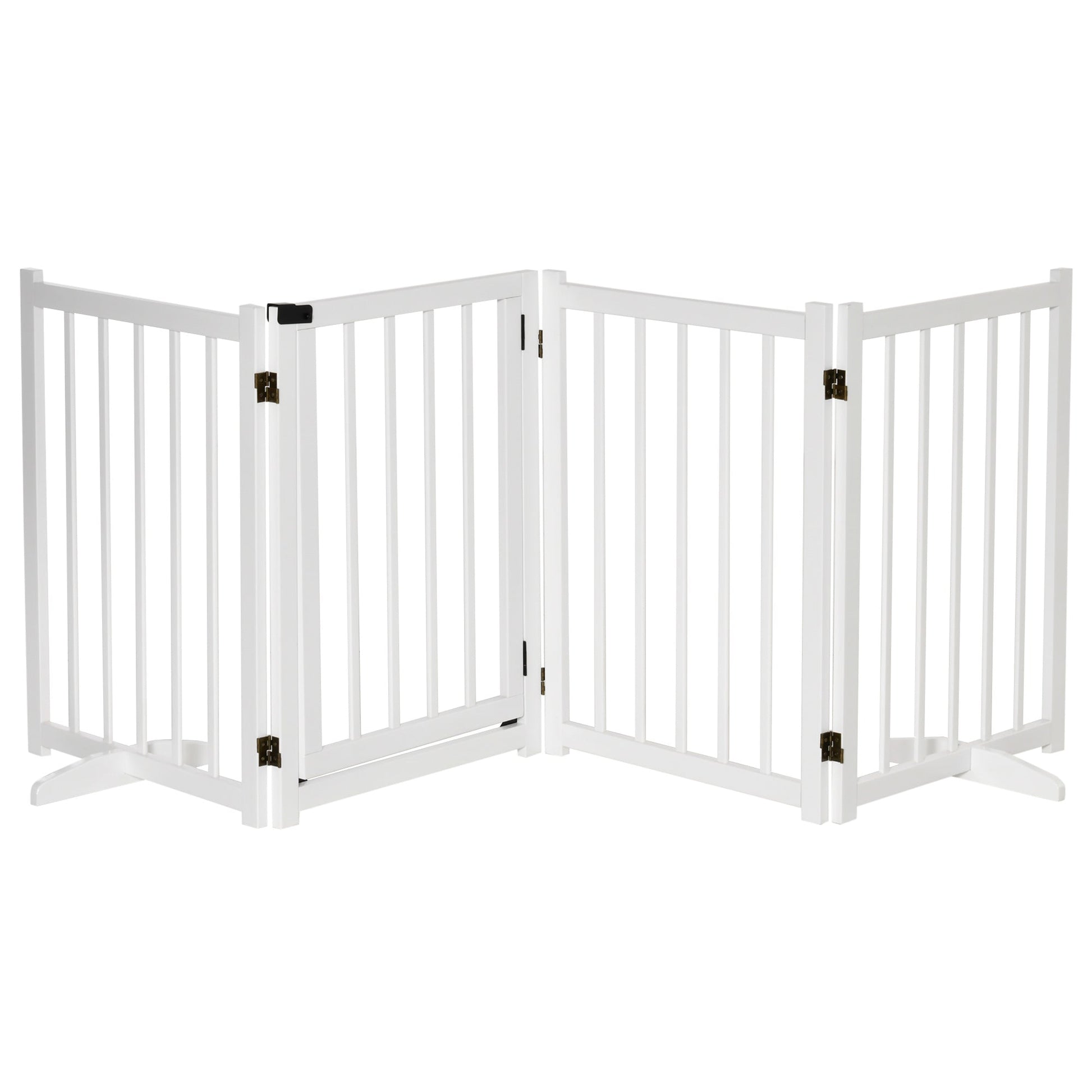 Wooden Dog Gate, Dog Fence Indoor, 80 cm Tall Freestanding Pet Gate for Small and Medium Dogs with 4 Panels, 2 Support Feet, White