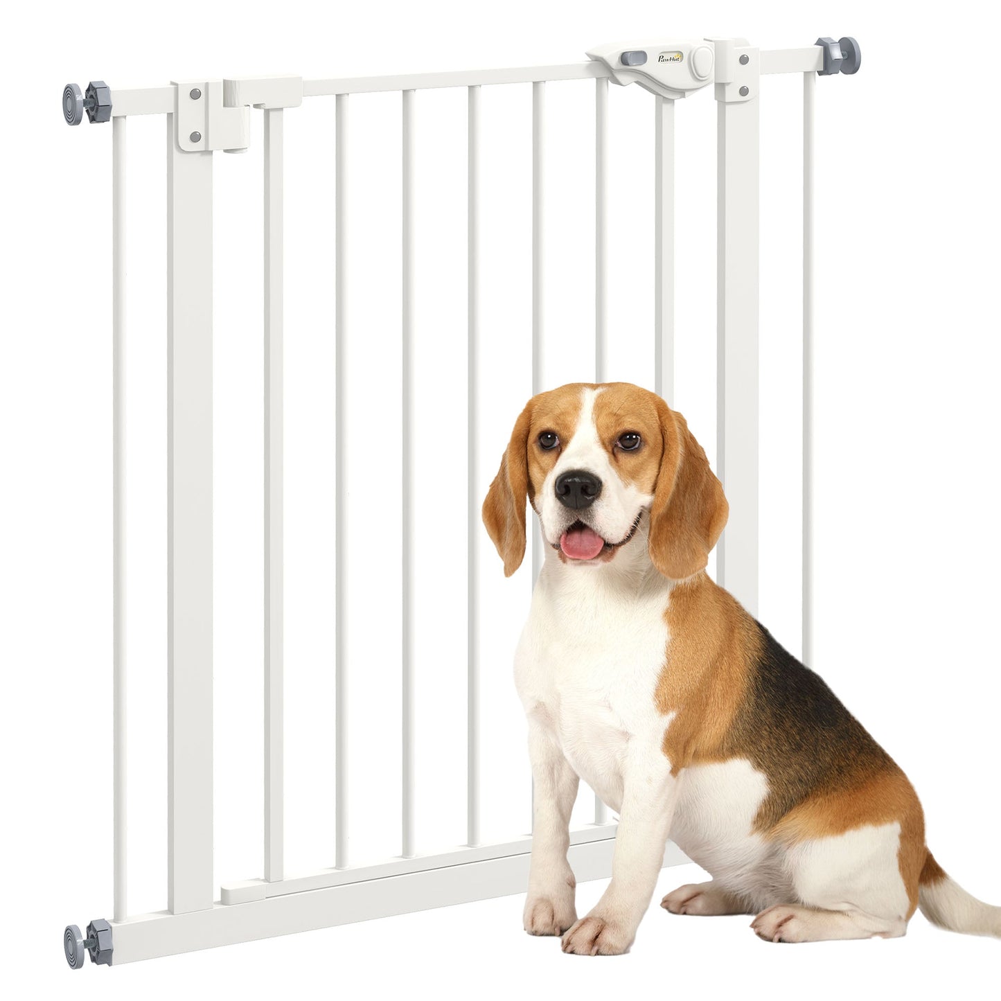 Dog Gate Stair Gate Pressure Fit Pets Barrier Auto Close for Doorway Hallway, 74-80cm Wide Adjustable, White