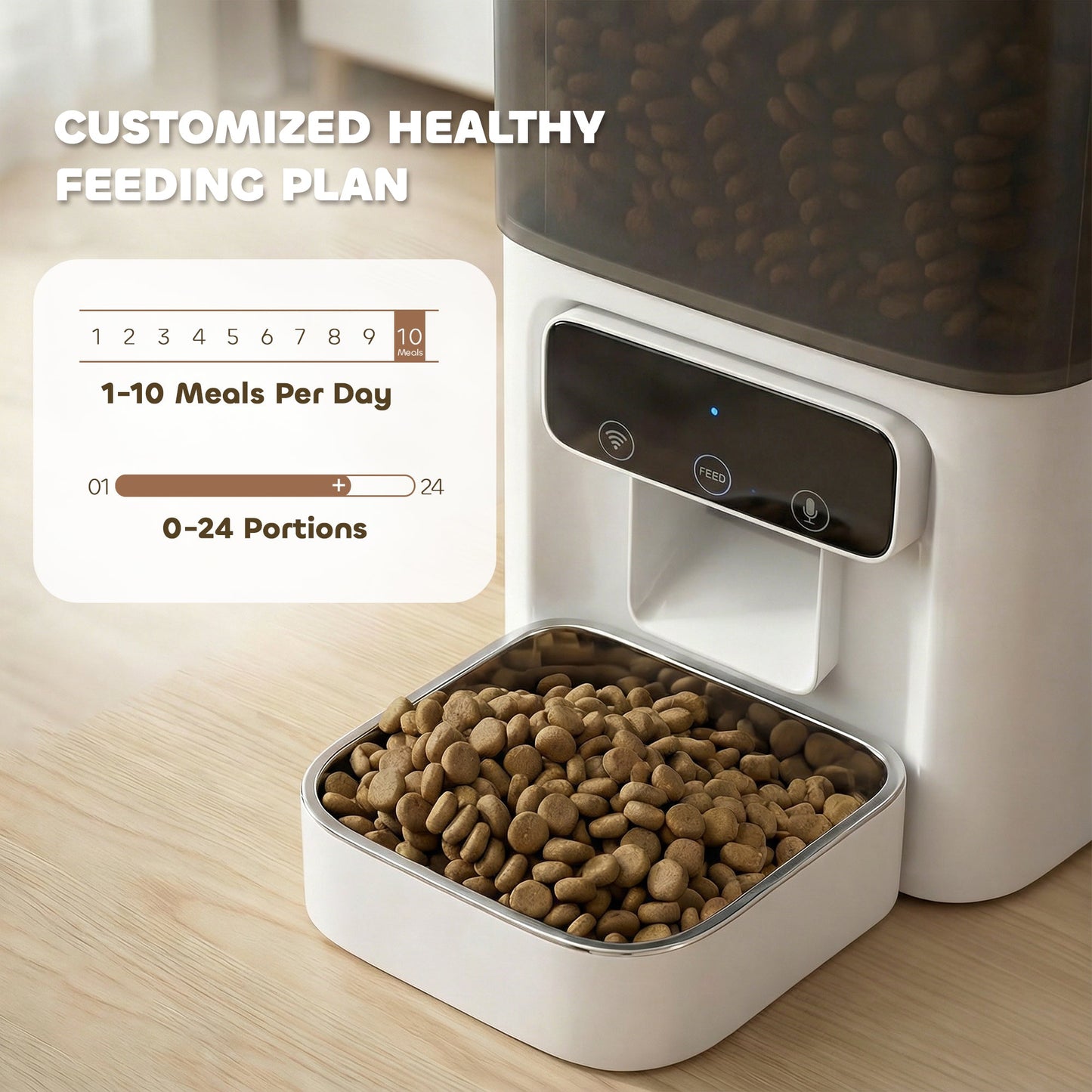 Automatic Cat Feeder w/ Stainless Steel Bowl, 4.5L WiFi Cat Food Dispenser with Timer Up to 10 Meals, Voice Recorder, Programmable Auto Pet Feeder with Portion Control, for Multi-Kittens