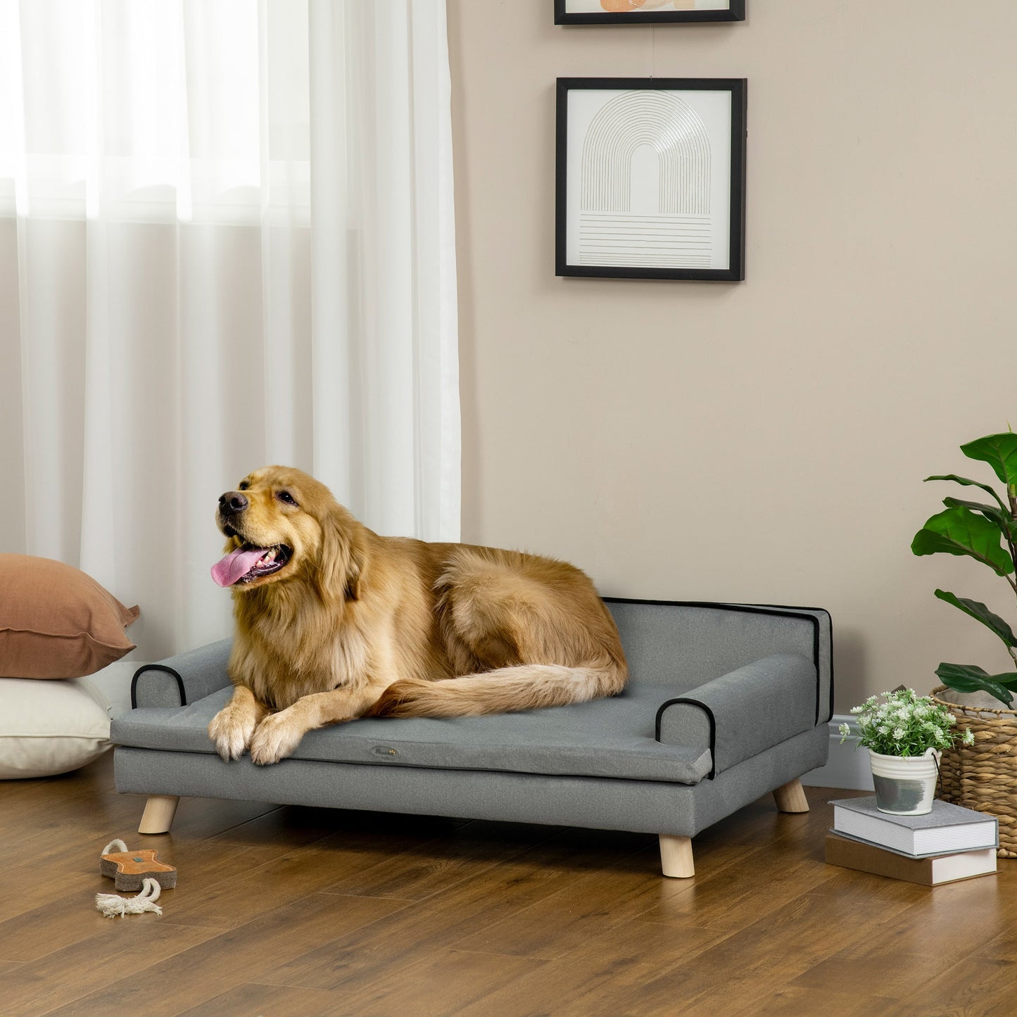 Dog Sofa with Legs Water-resistant Fabric, Pet Chair Bed for Large, Medium Dogs, Grey, 100 x 62 x 32 cm