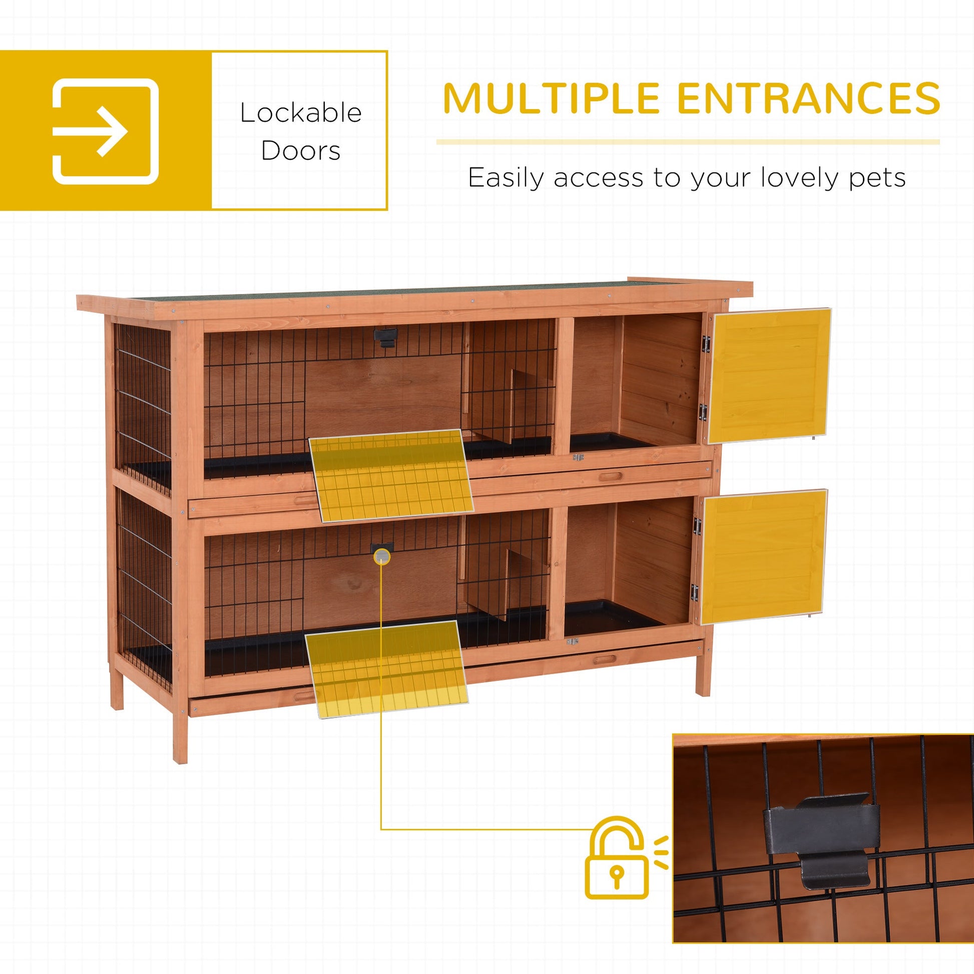 Rabbit Hutch Outdoor Guinea Pig Hutch Bunny Cage with No-Leak Trays, Divider, 136 x 50 x 93cm, Orange