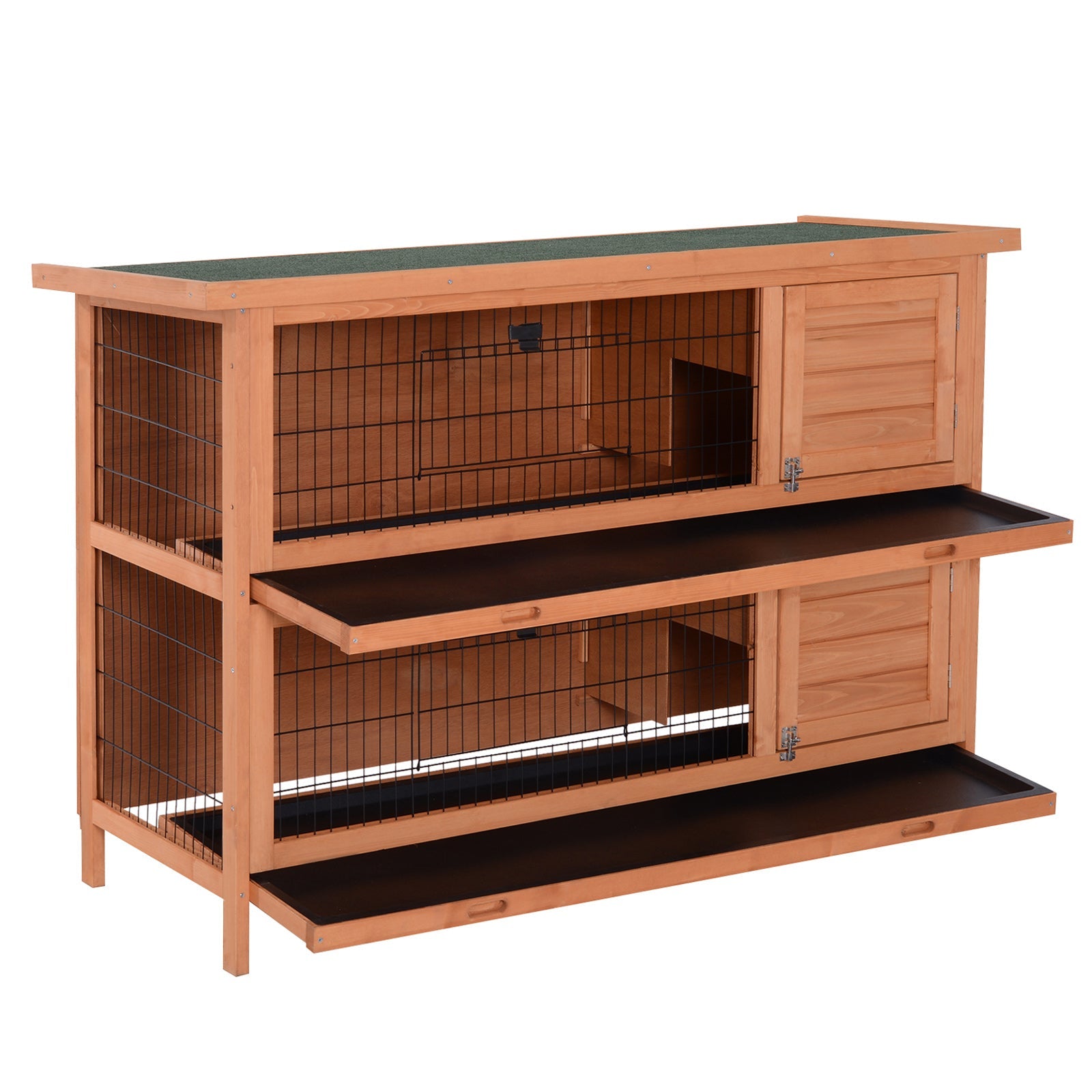 Rabbit Hutch Outdoor Guinea Pig Hutch Bunny Cage with No-Leak Trays, Divider, 136 x 50 x 93cm, Orange